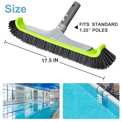 Pool Brush Head 17.5 Inch Heavy Duty Aluminum Curved Edge for Pool Walls Vinyl