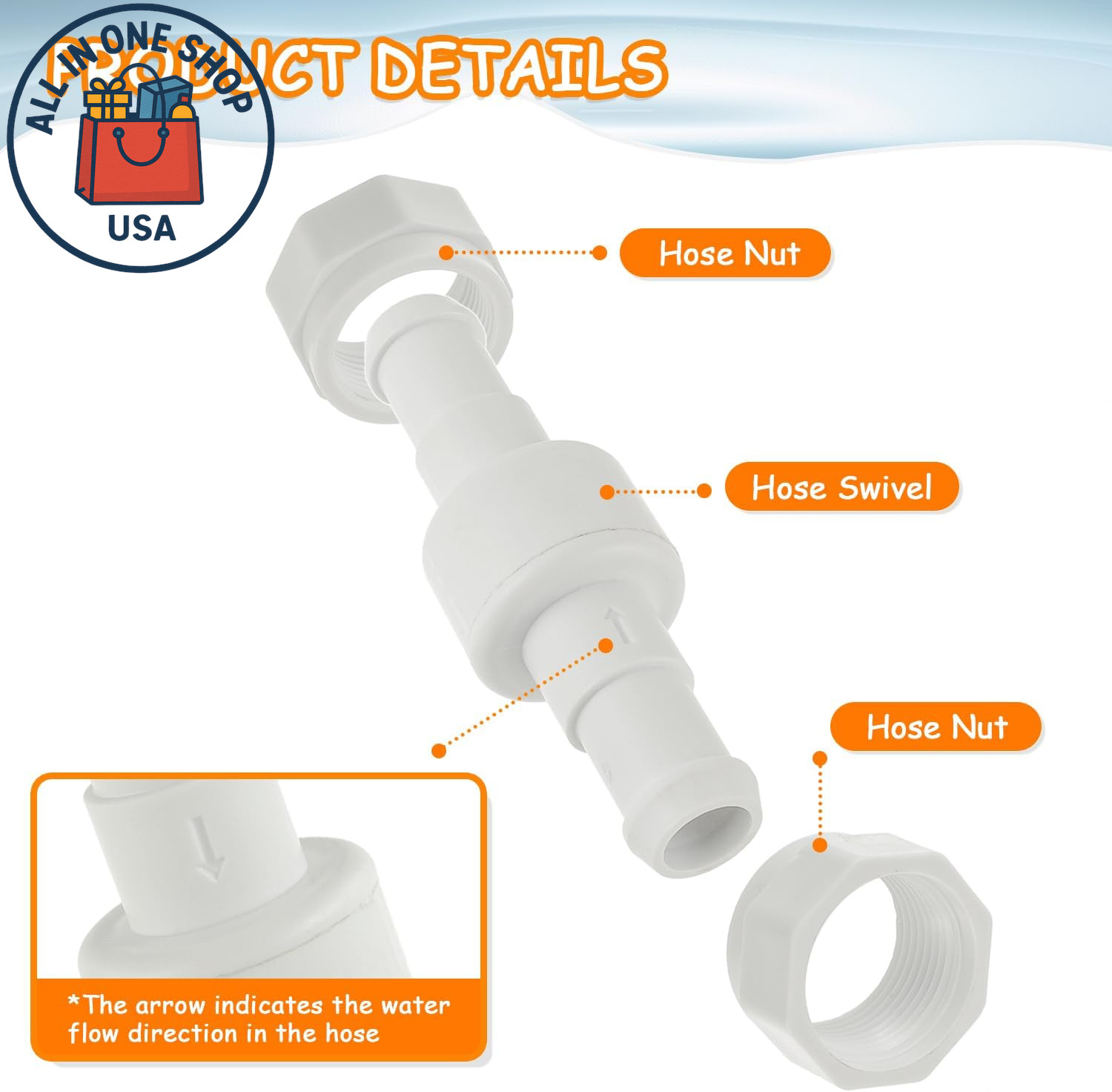 Pool Cleaner D20 Swivel & D15 Hose Nut Replacement Kit for 180 280 380 3-Pack