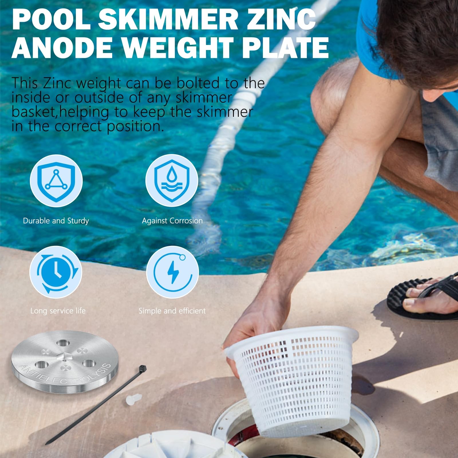 2PCS Pool Skimmer Zinc Anode Weight – Anti-Electrolysis Sacrificial Anode for…