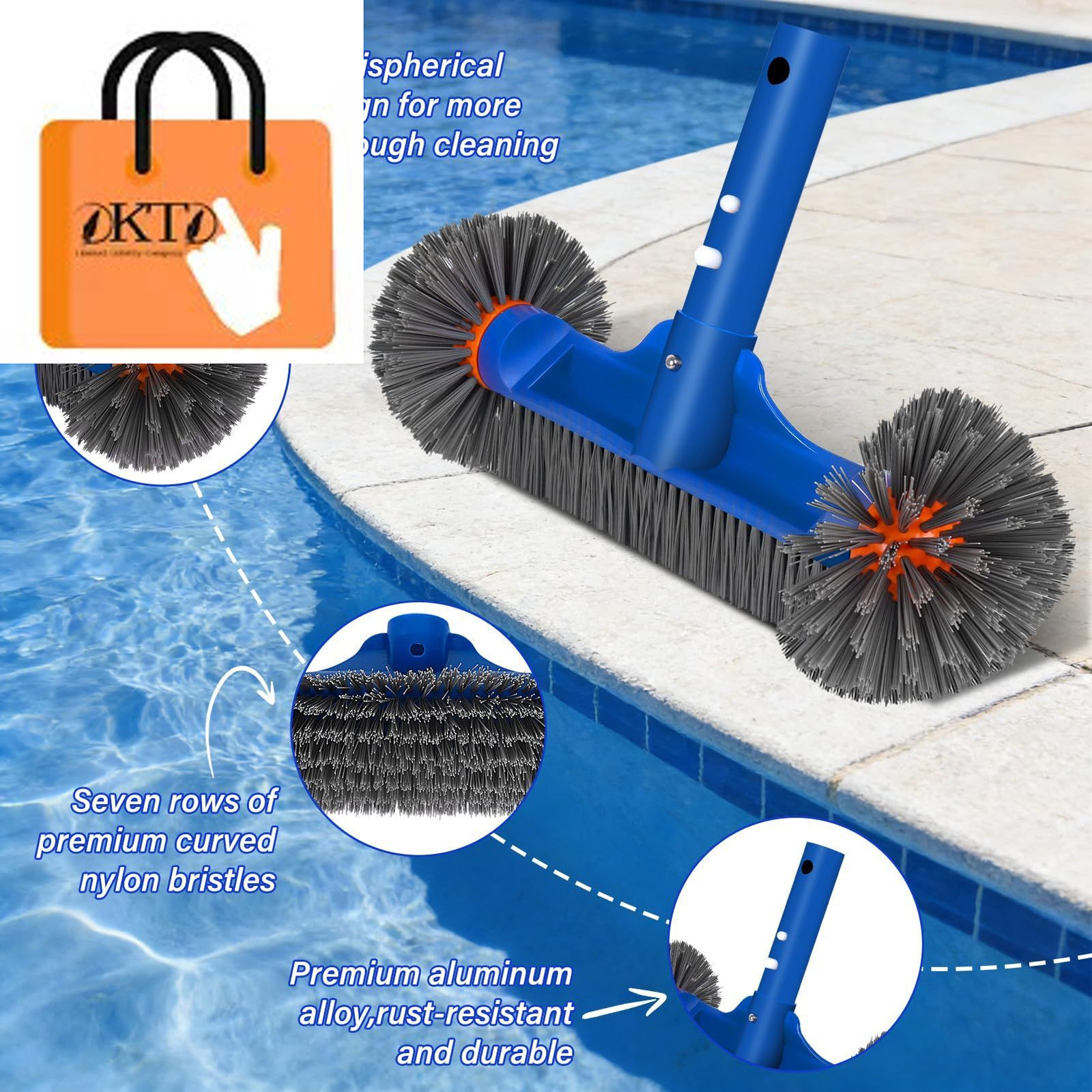 Swimming Pool Cleaning Kit Including 12.5 in Brush inches, Blue