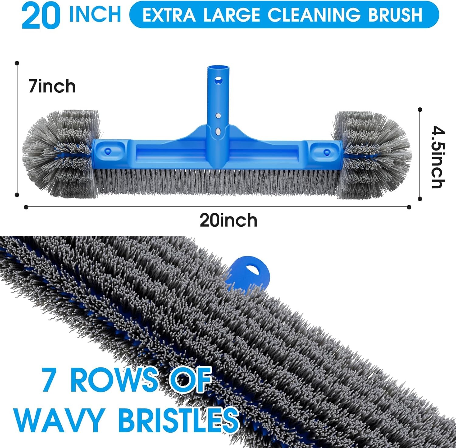 Pool Brush Head 20 In Wavy Nylon Bristles Scrubber for Wall Step Cleaning
