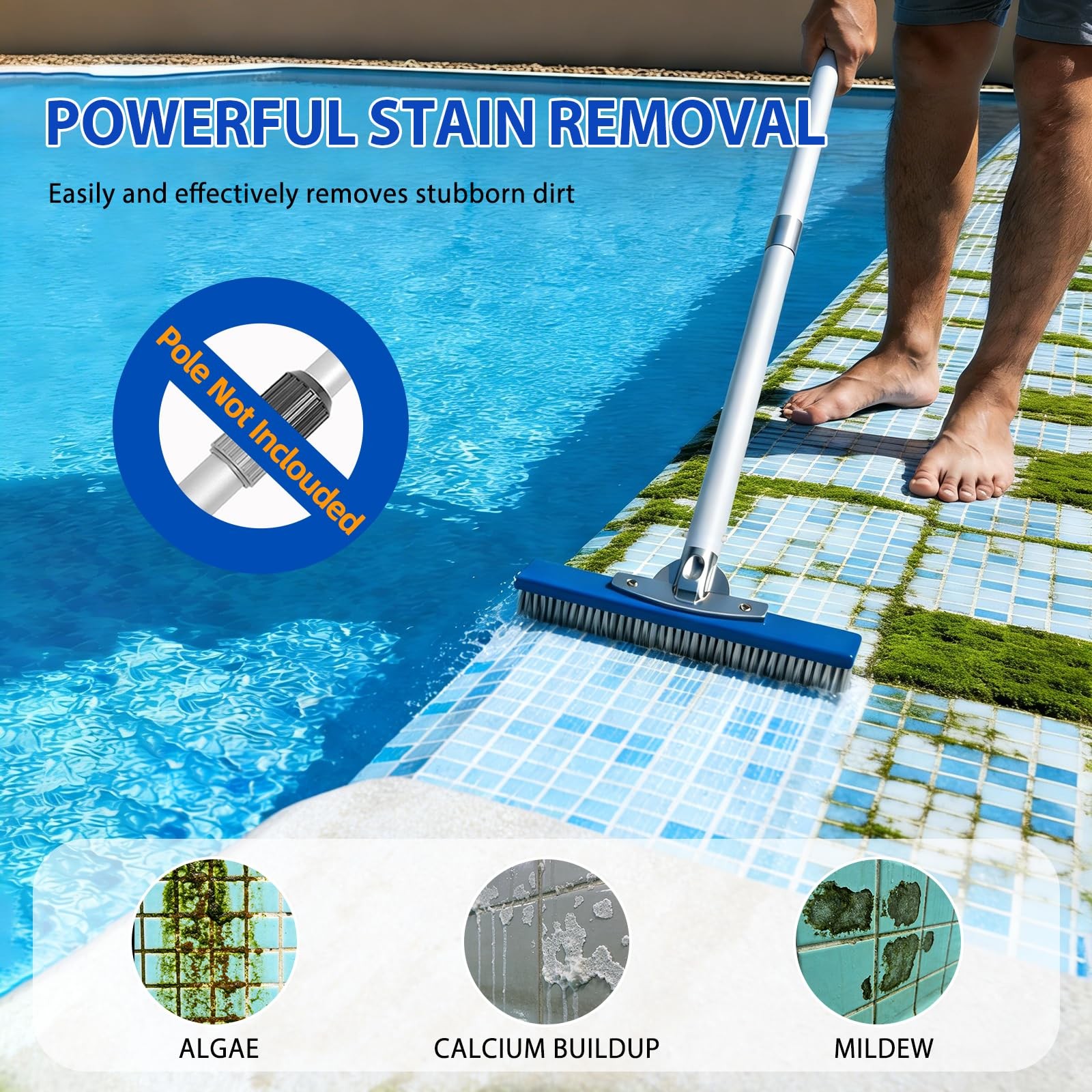10-Inch Pool Brush Head – Combo Nylon & Stainless Steel Wire Bristles, Heavy Dut