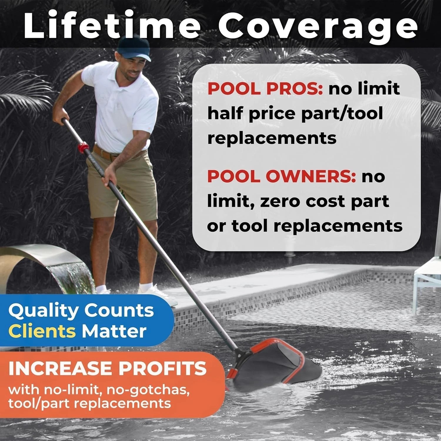 ProTuff Pool Cleaner Rake 2-Item: 19&Prime; Med/17&Prime; Fine, Aluminum,