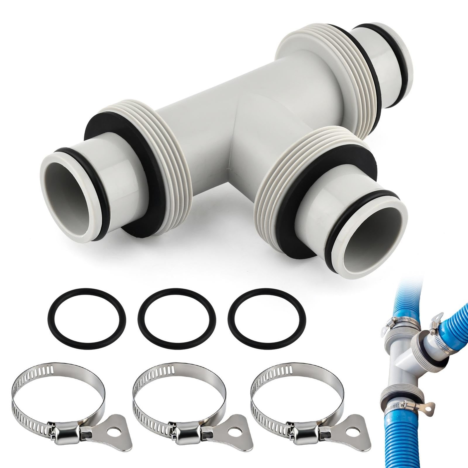 Qelirone Filter Pump Hose Connector, 1.5’to 1.5&prime; T Joint Pool Hoses Gray