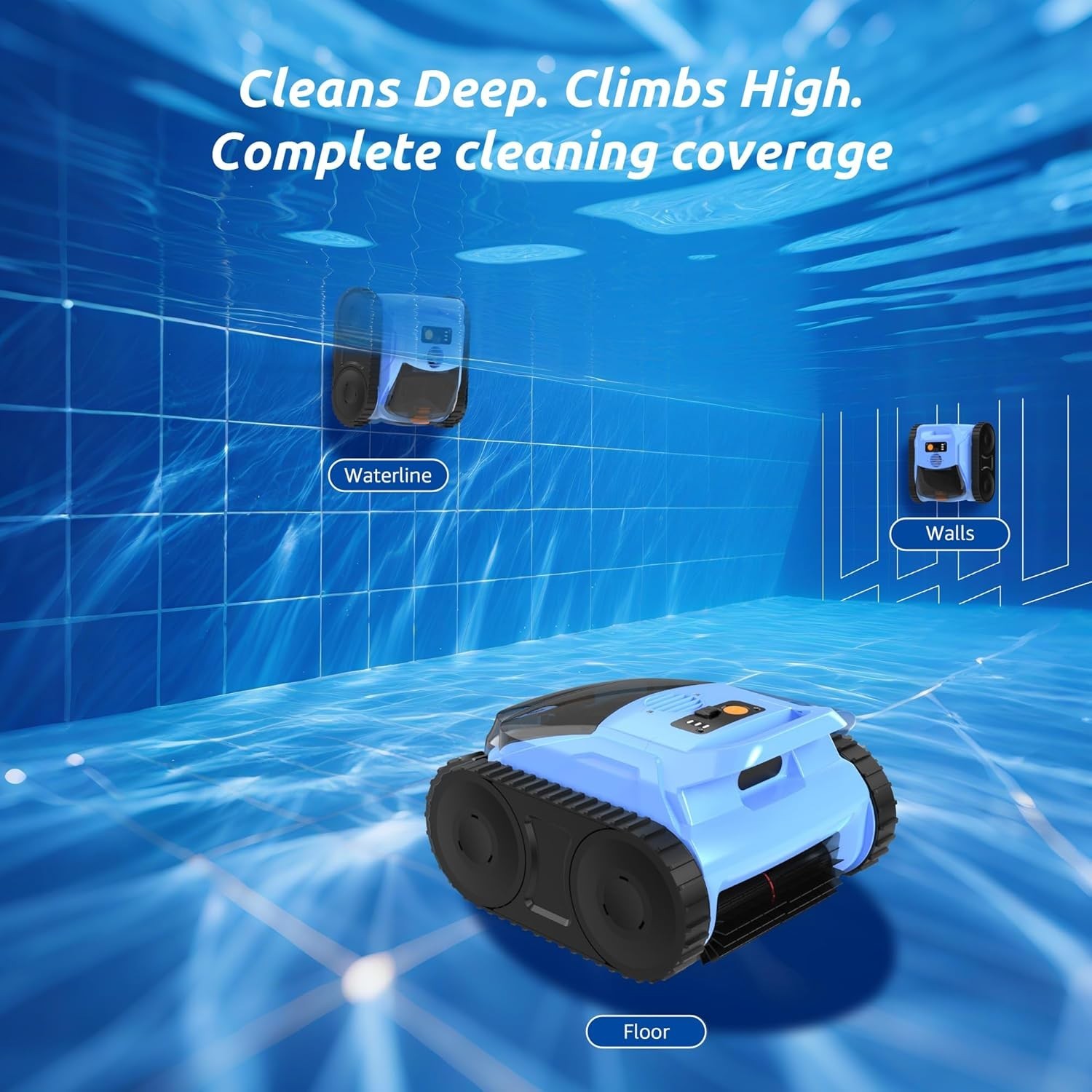 Seauto Cordless Robotic Pool Vacuum Wall-Waterline Pool Cleaner 180min Runtime