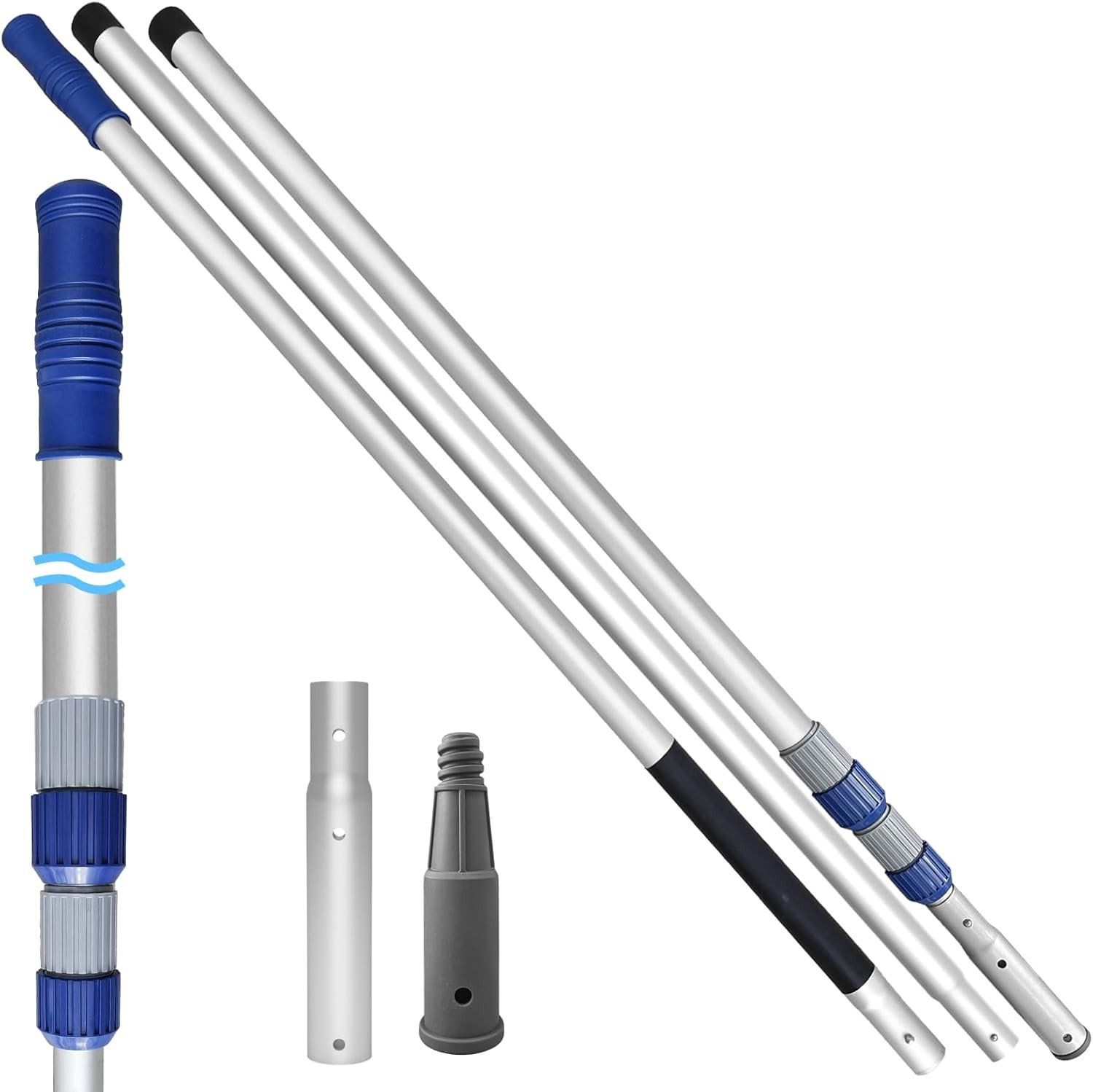 15FT Pool Pole, 3-Piece Telescopic Swimming Pool Cleaning Pole with Universal Th