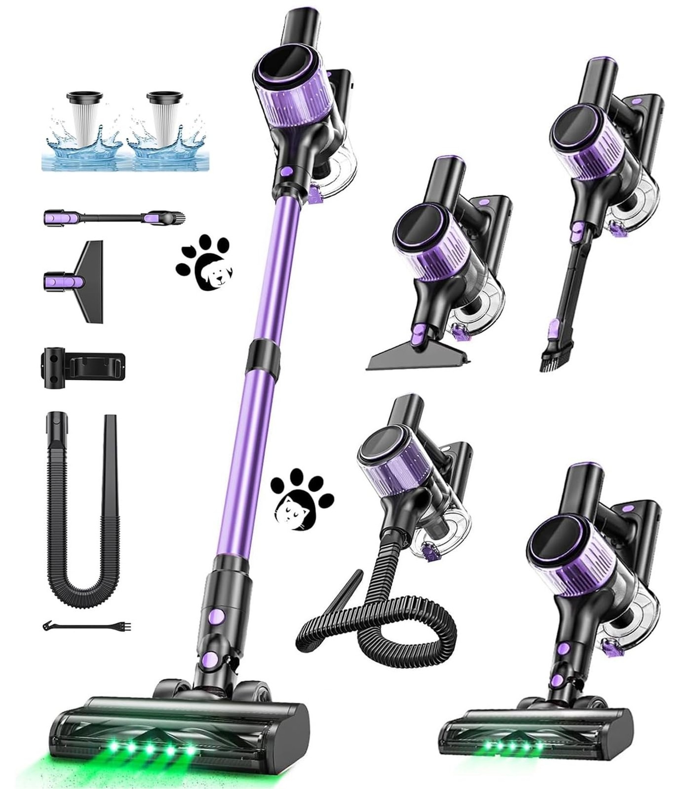 Cordless Vacuum Cleaner, 10 in 1 Stick Vacuum with Powerful Suction, Hose, Gr…