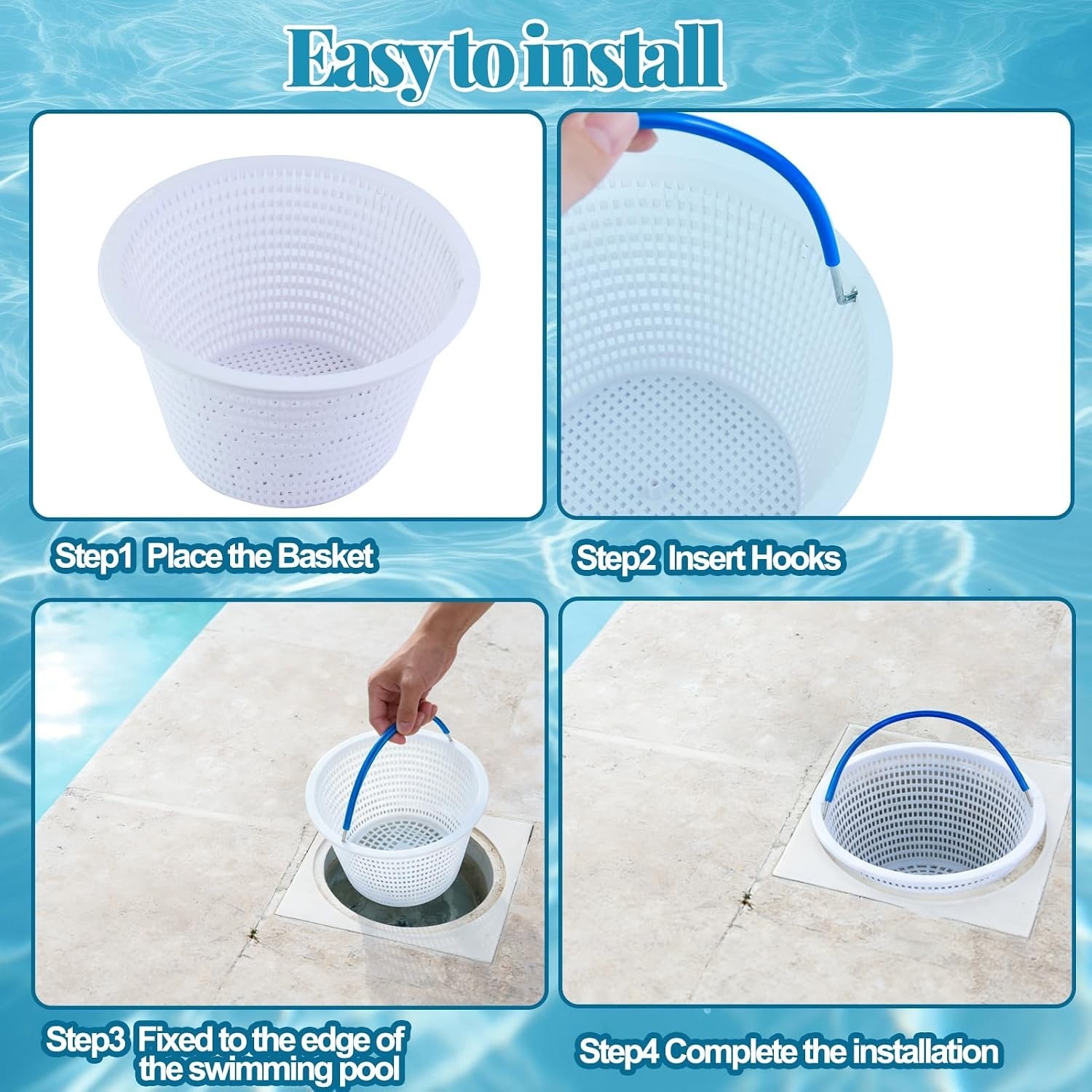 4PCS Pool Skimmer , Universal Swimming Pool Skimmer Filter Basket Metal Handl…