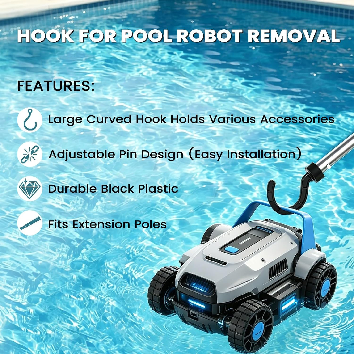 Pool Hooks for Poles, 2 Pack Pool Hook for Robotic Pool Cleaner, Universal Pool