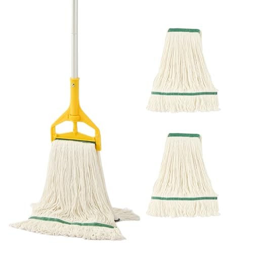 Heavy Duty Industrial Mop with Long Handle – 59&Prime; Looped-End String