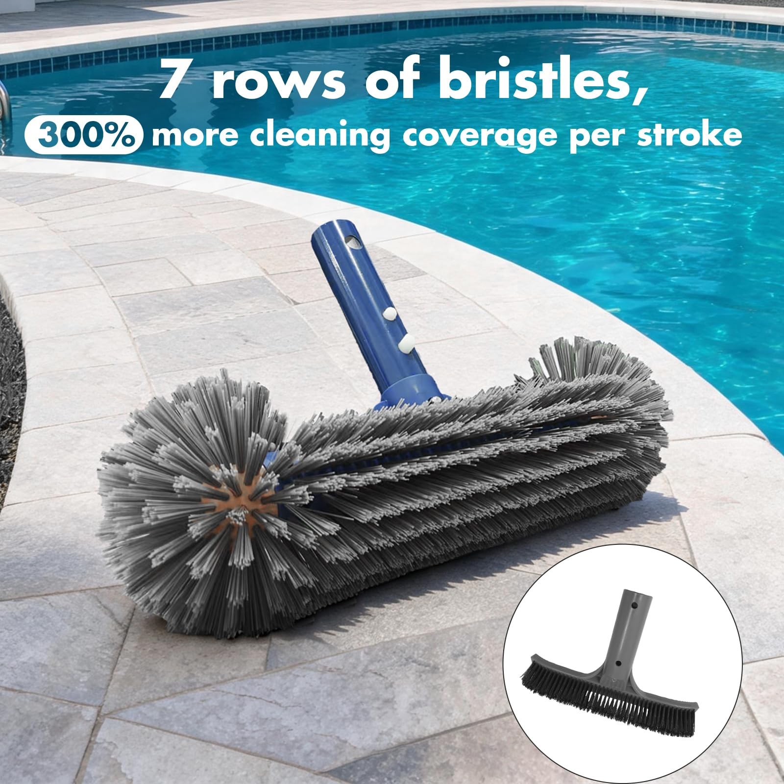 Heavy Duty Pool Brush Head, Premium Nylon Bristles Non-Abrasive Cleaning, Rei…