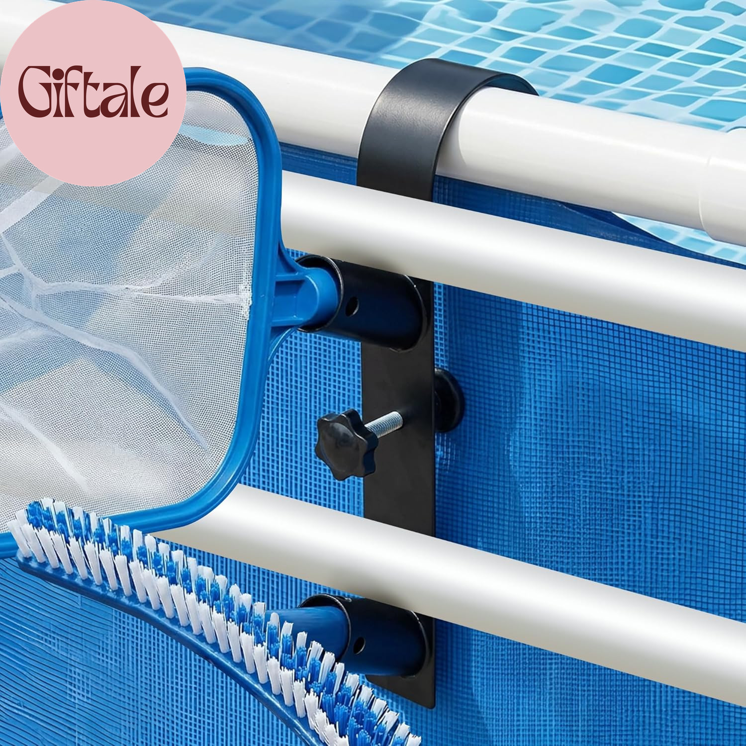 2 Pcs Poolside Pool Leaf Skimmer Net Holder, Adjustable above Ground Pools Hooks