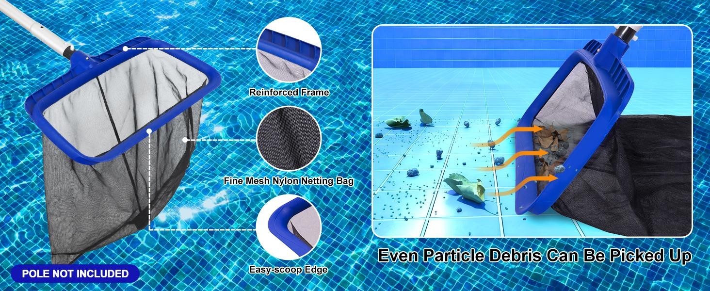 Fine Mesh Pool Skimmer Net & Pool Brush Kit, Durable Pool Cleaning Kit Includes