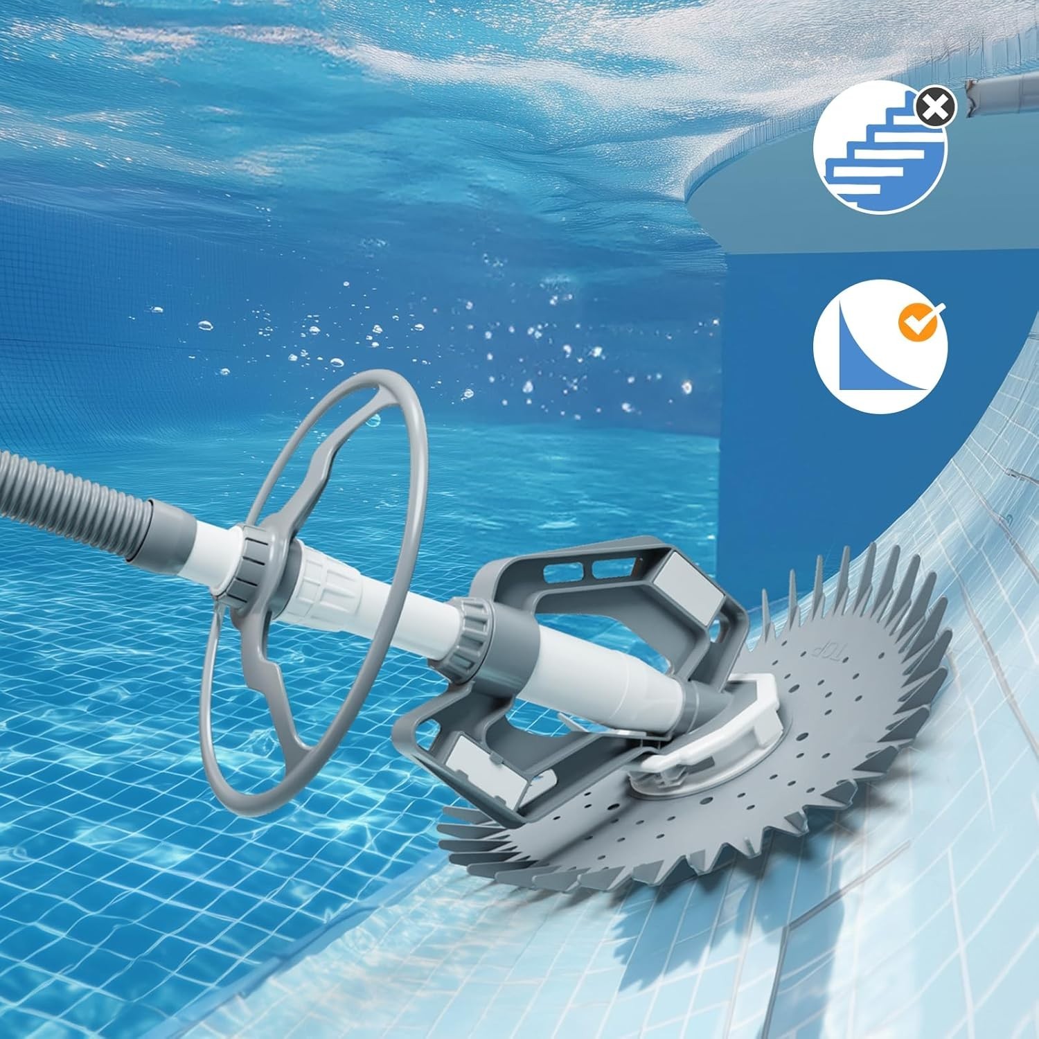 Light Gray Above Ground Pool Vacuum Cleaner 33FT Hoses Suction Powered