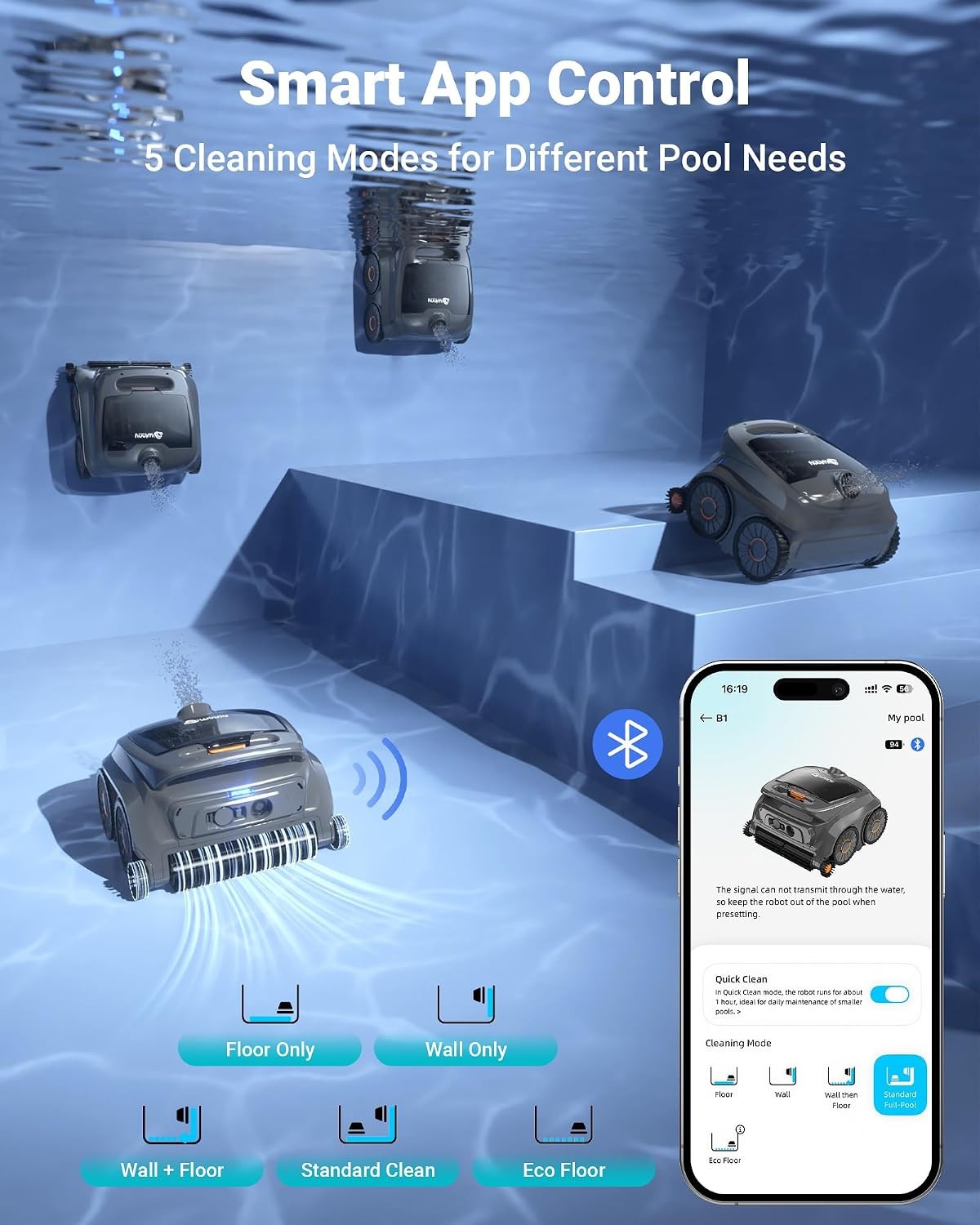 Flat Bottom Pool Robot Cleaner Cordless Robotic Vacuum Powerful above in Ground