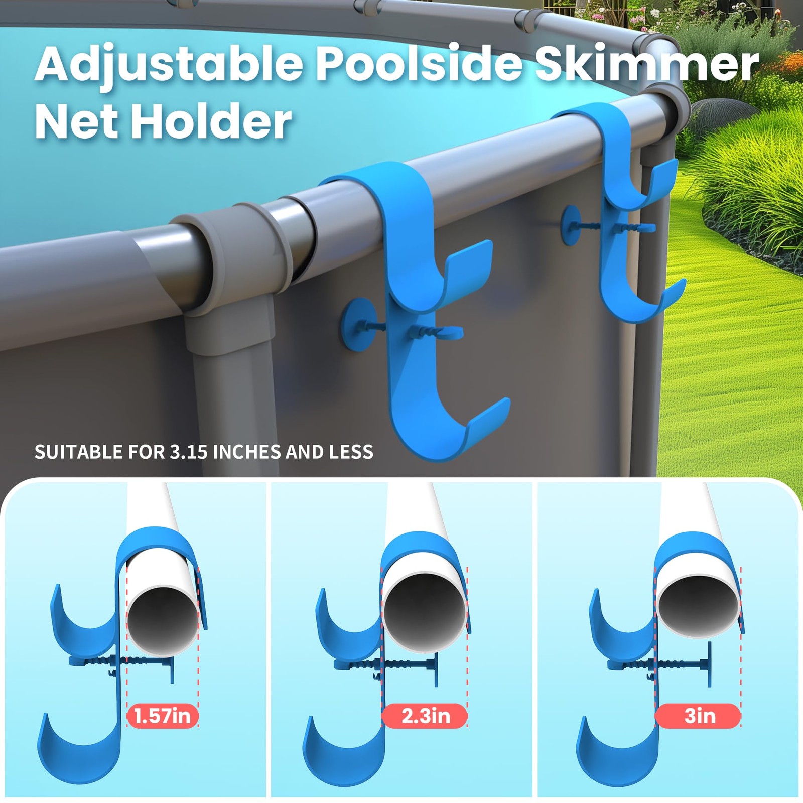 Pool Leaf Skimmer Net Holder & Adjustable Pole Hanger – 2 Pack Accessories