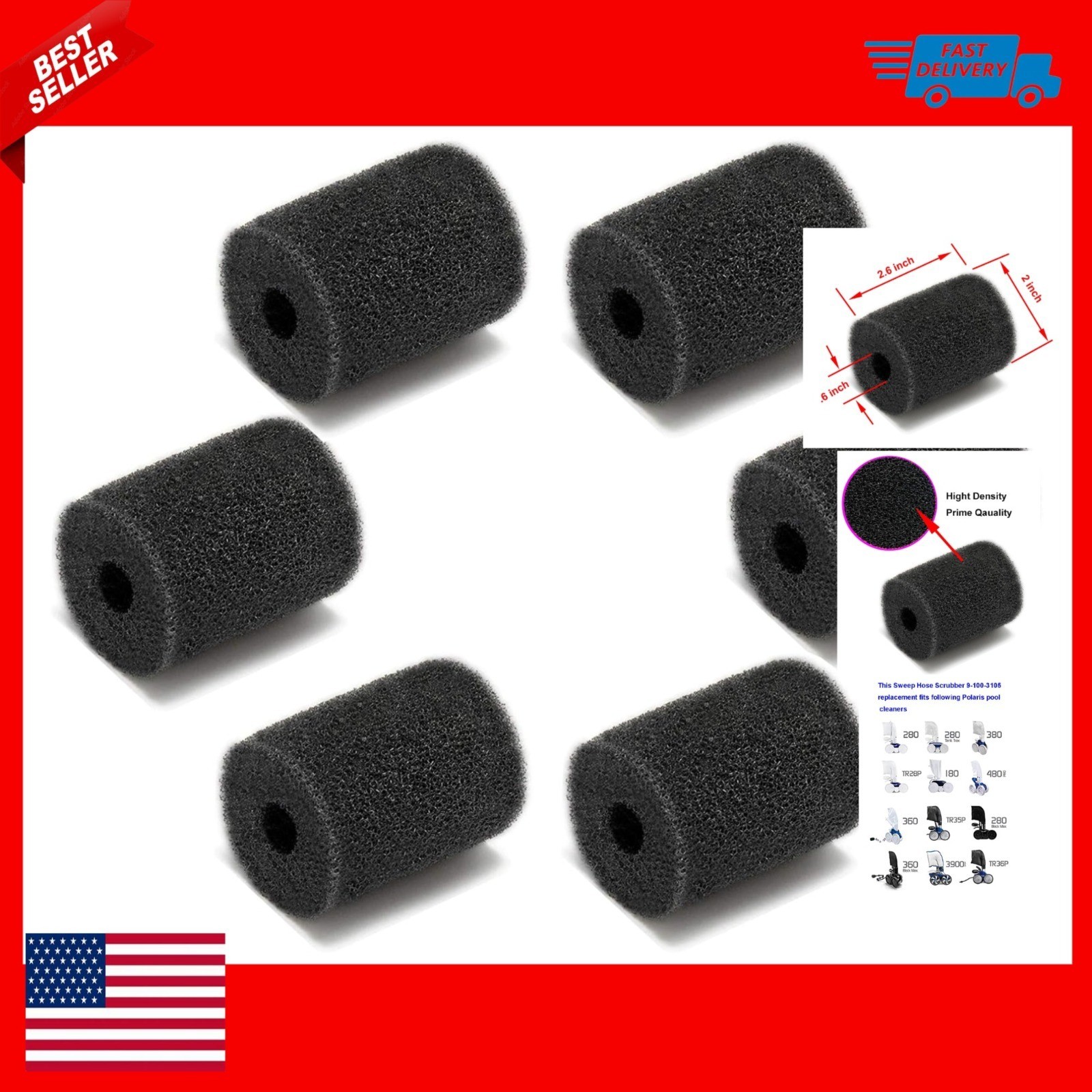 ATIE Pool Cleaner Sweep Hose Tail Scrubber Replacement 9-100-3105 (6 Pack)