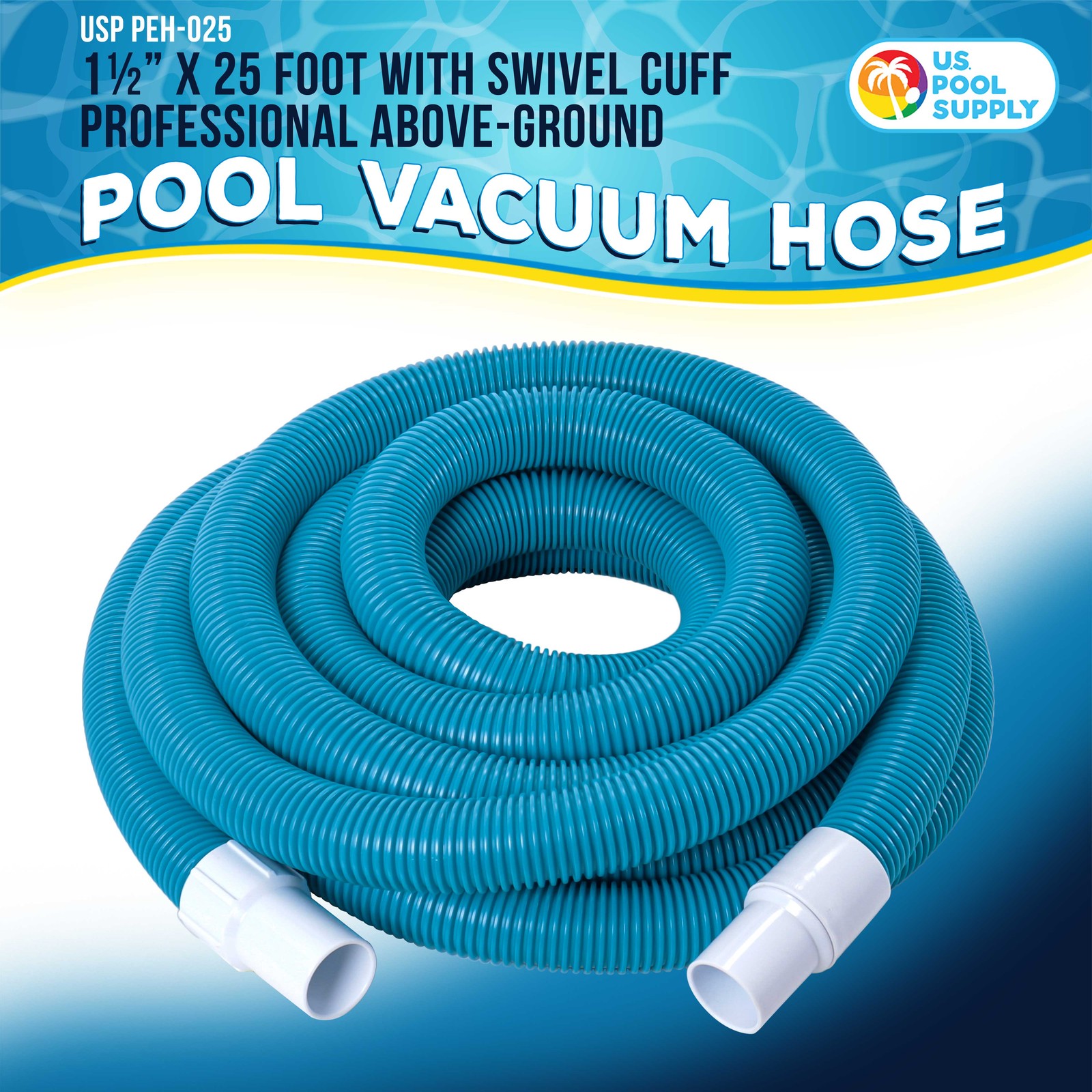 1-1/2&Prime; x 25 Ft Above Ground Swimming Pool Vacuum Hose, Swivel Cuff, Cut to Fit