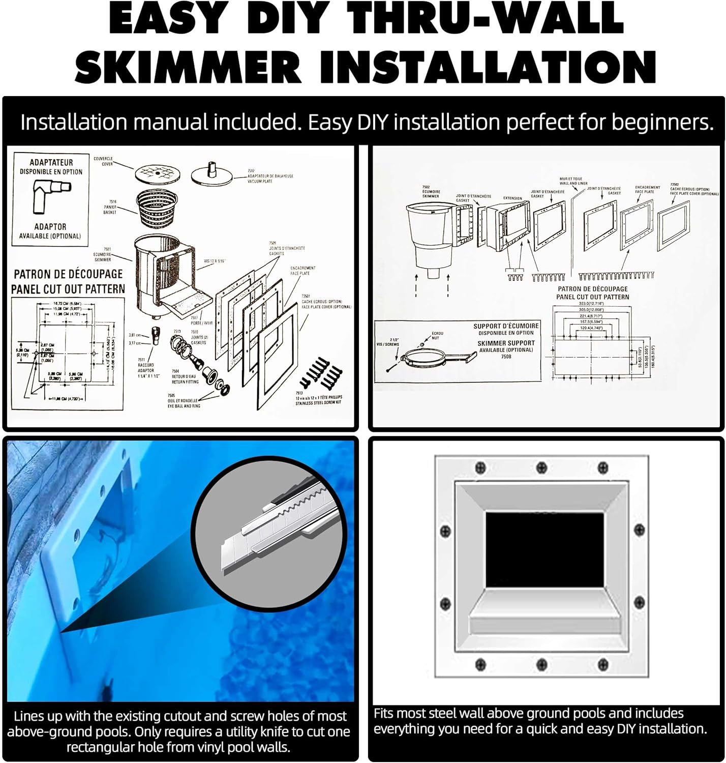 Universal Fit above Ground Pool Skimmer Pool Skimmer Accessory Kit ABS Plastic T