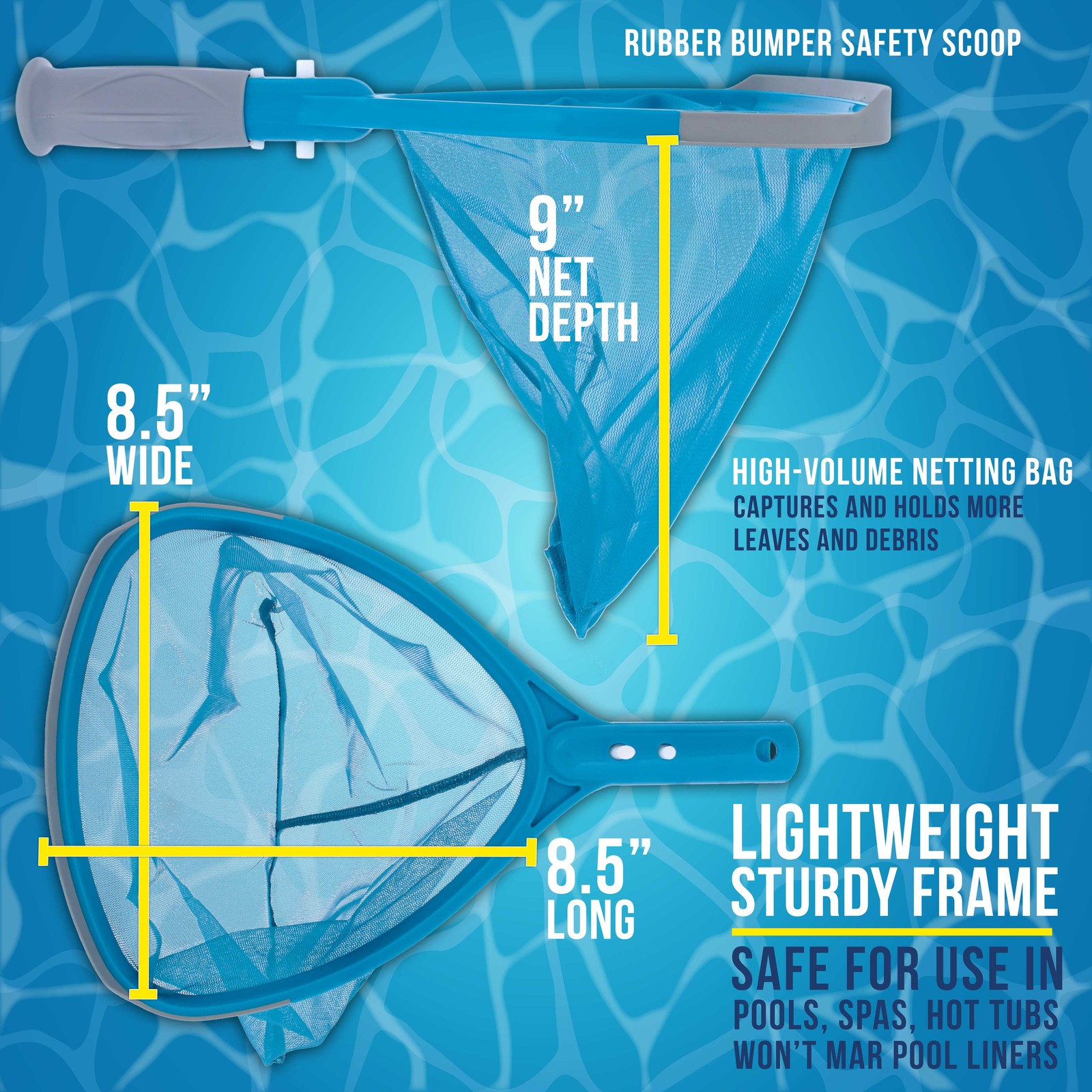 U.S. Pool Supply Spa, Hot Tub, Pool Hand Leaf Skimmer Net, 9&Prime; Deep Fine Mesh Net