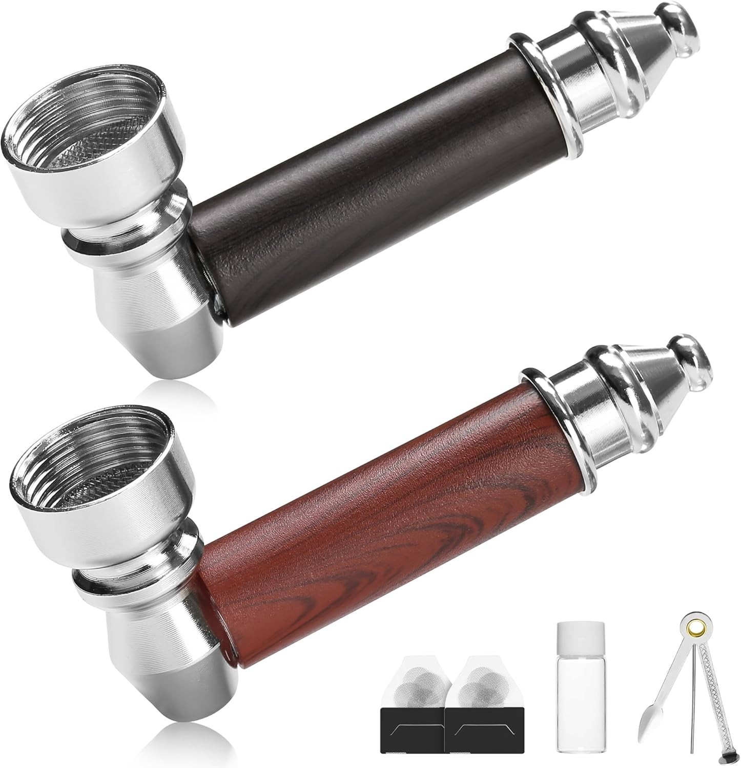 2-Pack Tobacco Pipe Set – Dual Color Mini Smoking Pipes with Wood Black & Red