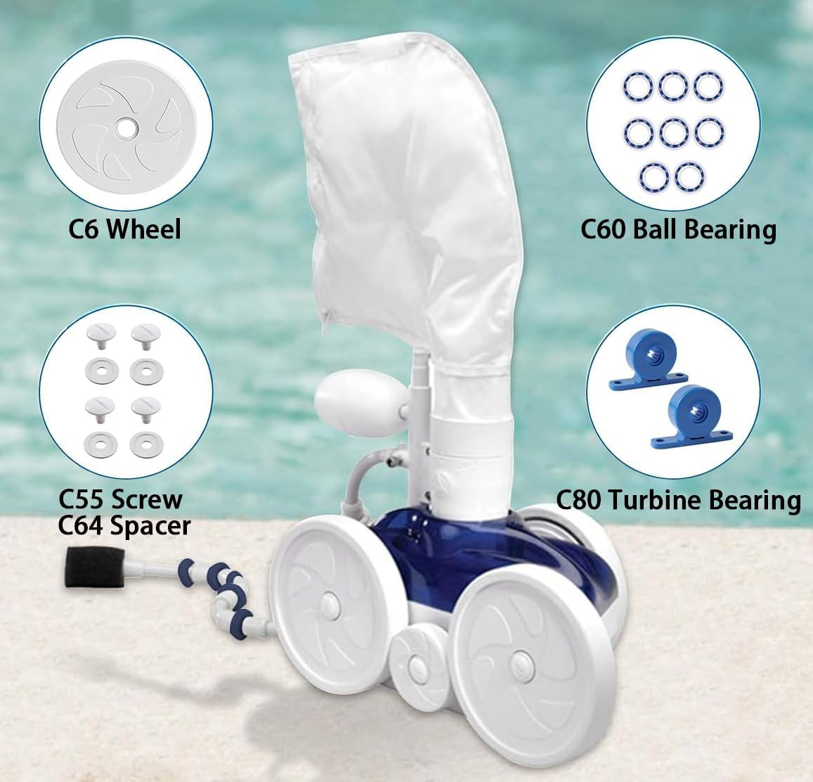 Pool Cleaner Replacement Kit Compatible with Polaris 180,280 with 3 Pcs C6 Large