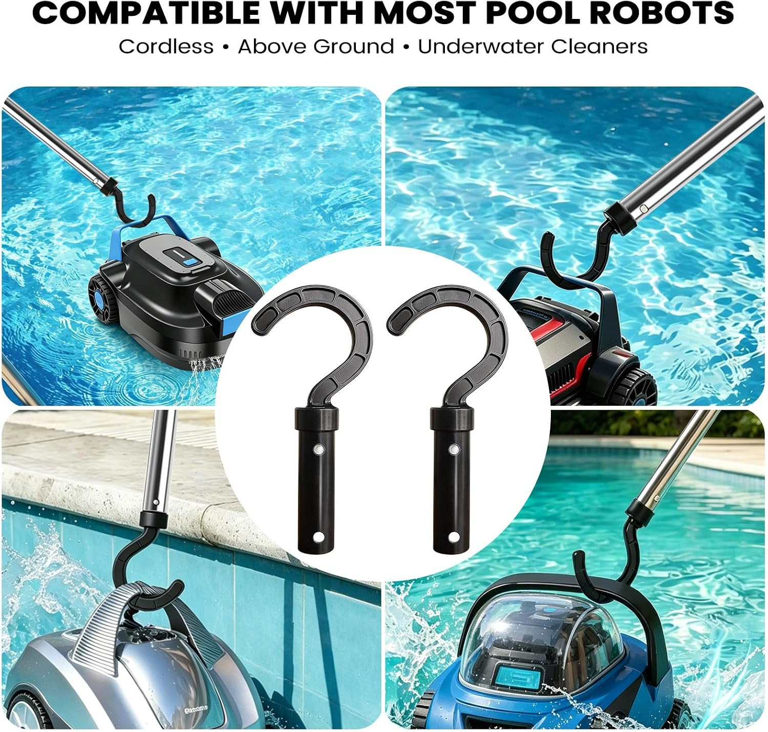 Pool Hooks for Poles, 2 Pack Pool Hook for Robotic Pool Cleaner, Universal Pool