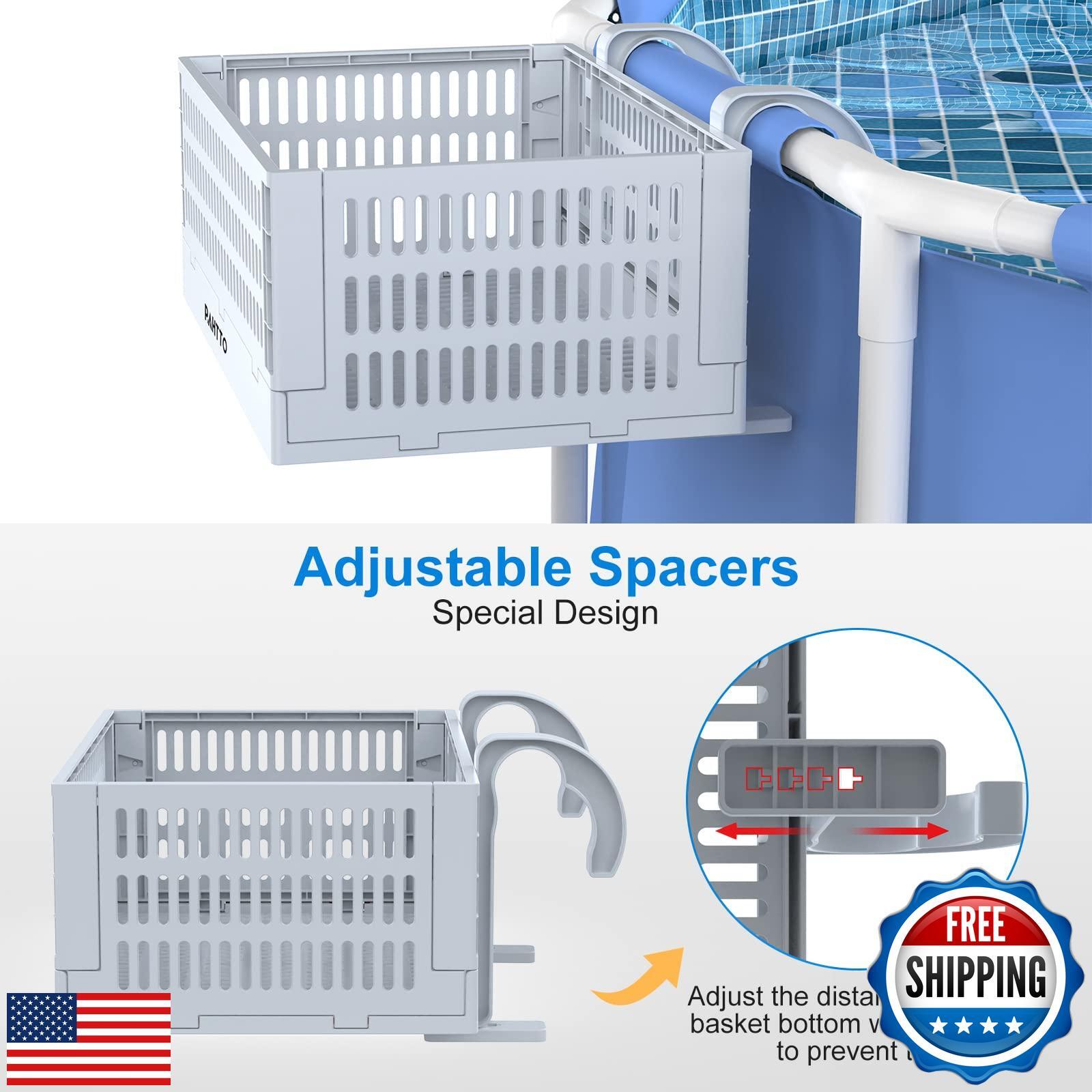 Poolside Storage Basket 2pcs, Foldable Above Ground Pool Storage Basket for P