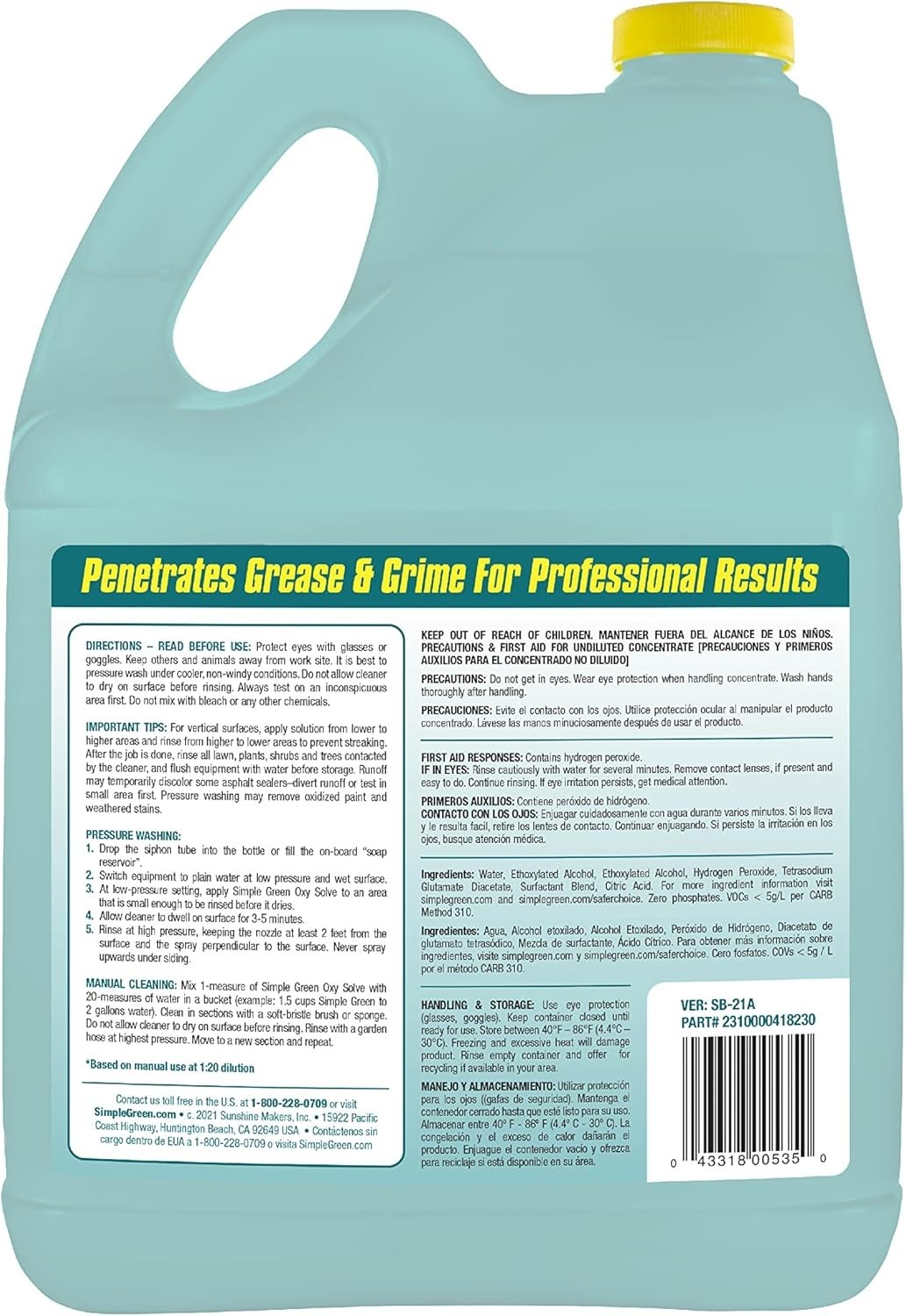 Outdoor Cleaner Concentrate Pressure Washer Eco-Friendly Bleach Free 1 Gal