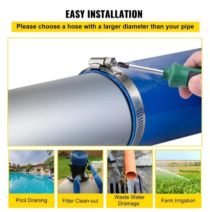 VEVOR Discharge Drain Hose 1-1/2&Prime; (1.5) x 105&prime; PVC Lay Flat- Heavy Duty Backwash