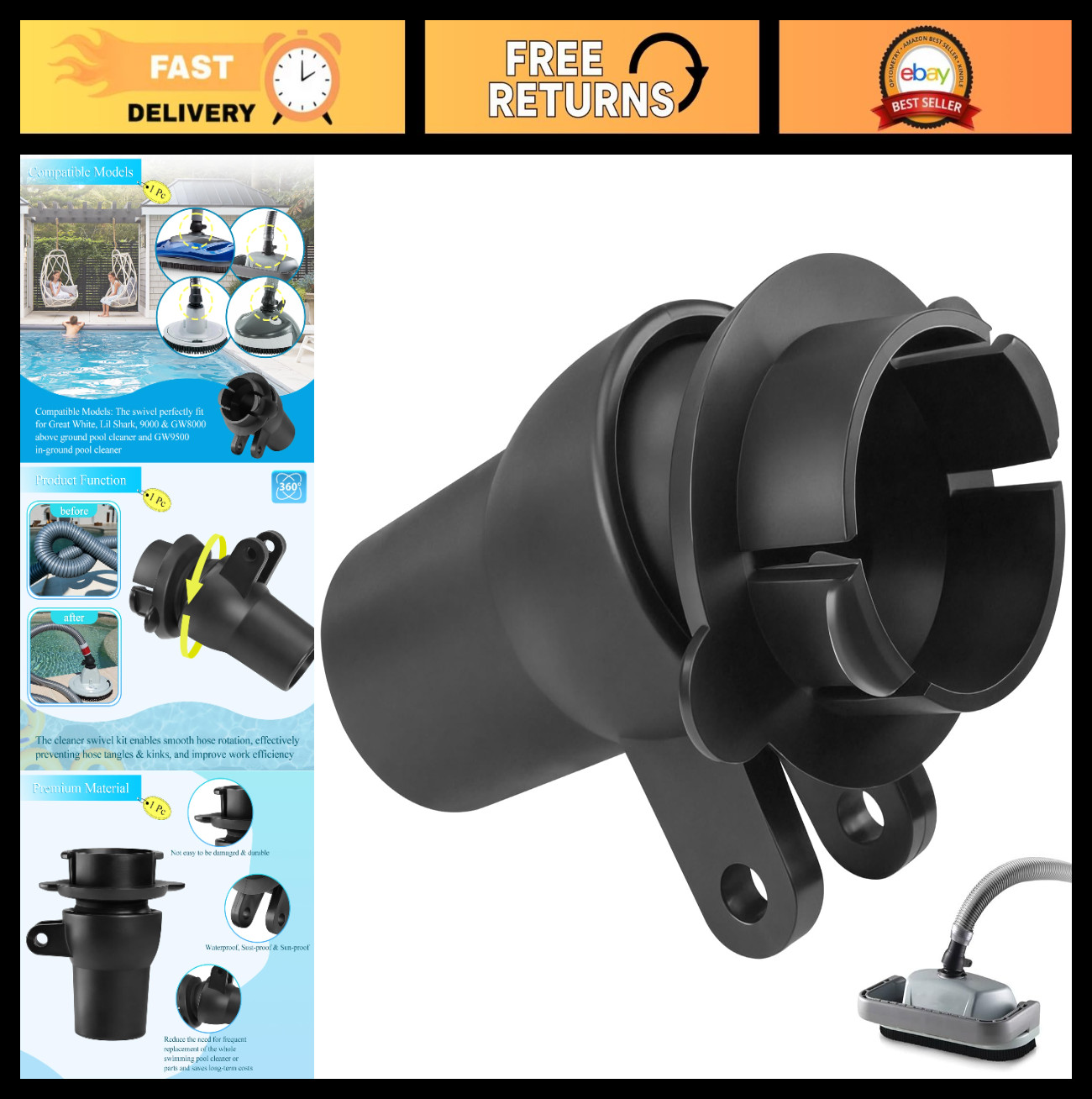 Pool Cleaner Swivel Kit Assembly for Above & In-Ground Cleaners – Replacement Pa