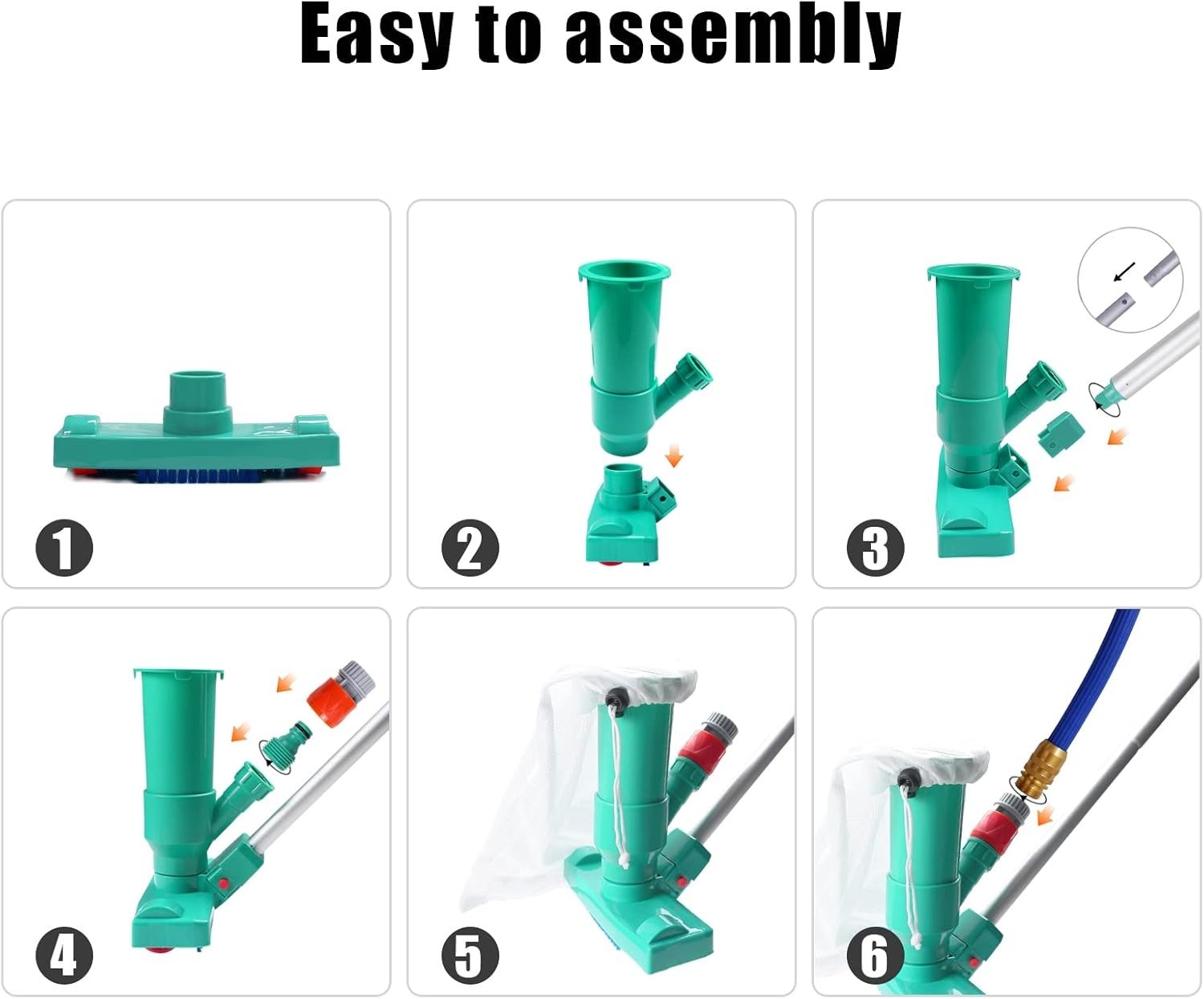 Pool Spa Pond Mini Jet Vacuum Cleaner w/ Telescopic Pole, Brush, Bag