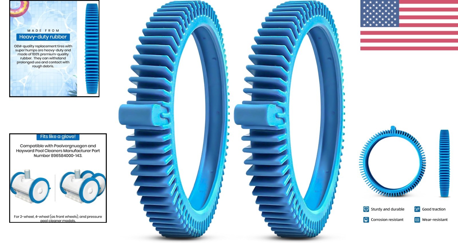 Durable 2-Pack Replacement Tires for In-ground Pool Cleaners, 896584000-143