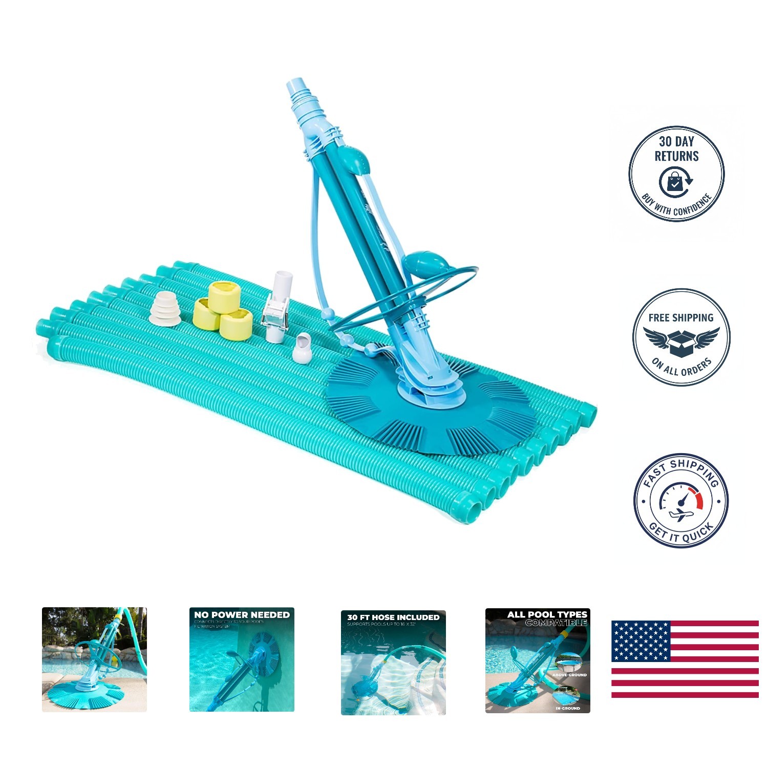 In-Ground Pool Cleaner – Lightweight Automatic Suction Vacuum with Touch Control