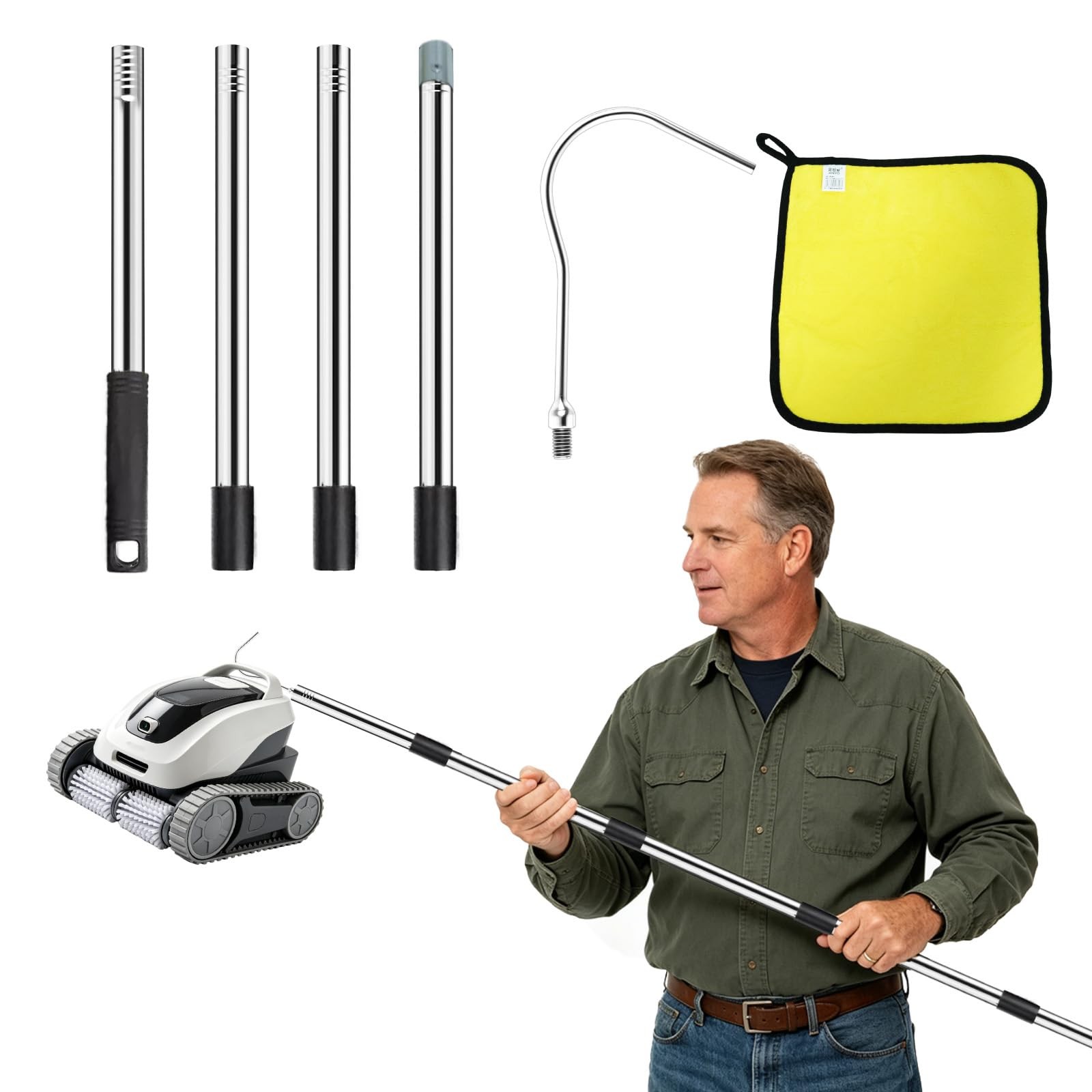 Pool Retrieval Hook for Robotic Pool Cleaner Adjustable Pole Skimmer Hook