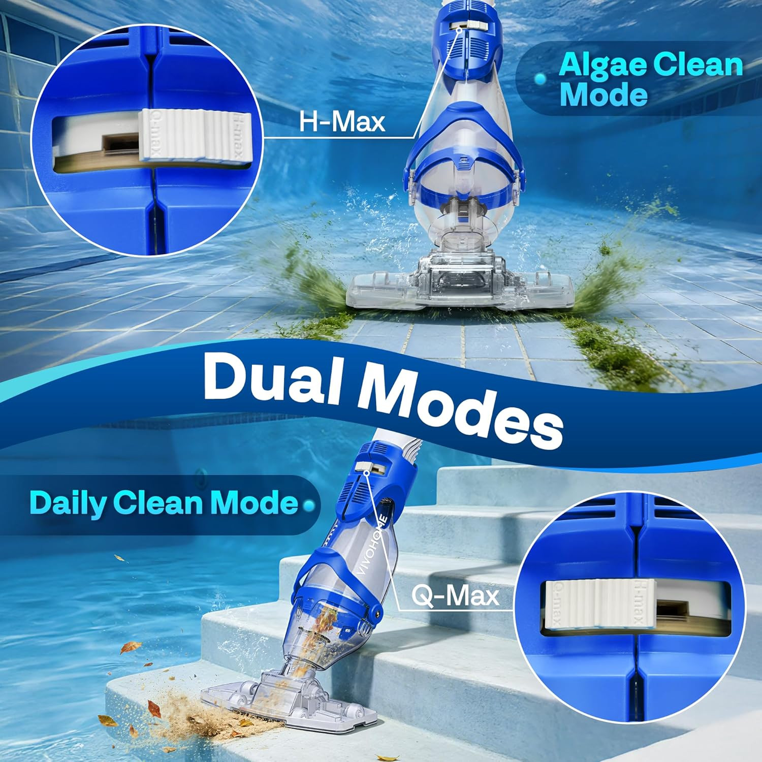 Cordless Handheld Pool Vacuum – 40W Motor, 75Min Battery, Adjustable Pole