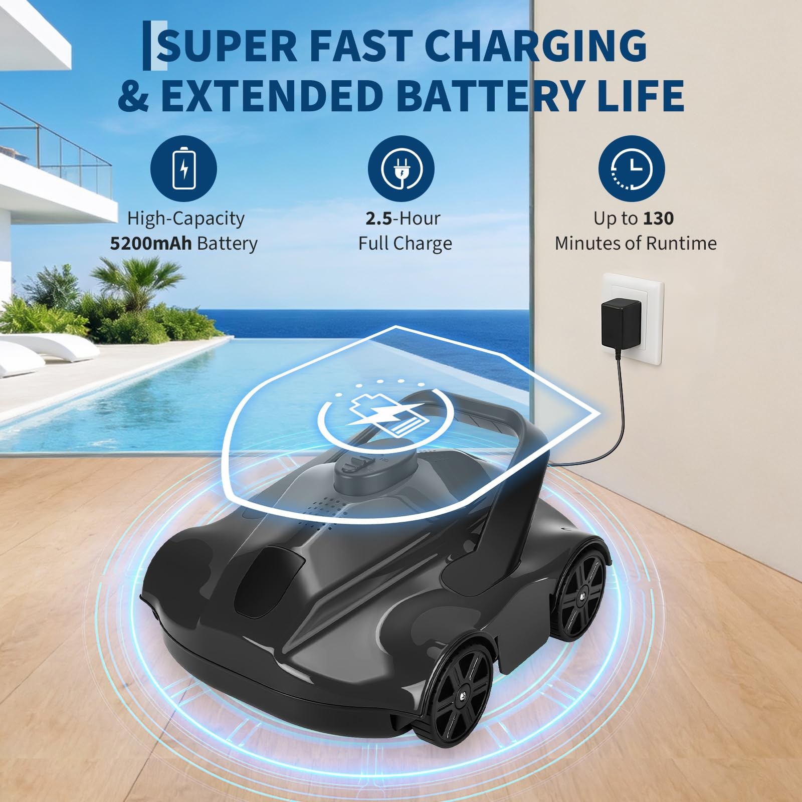 ✨Robotic Pool Cleaners Cordless for Above Ground Pools Portable 130 Min Runtime