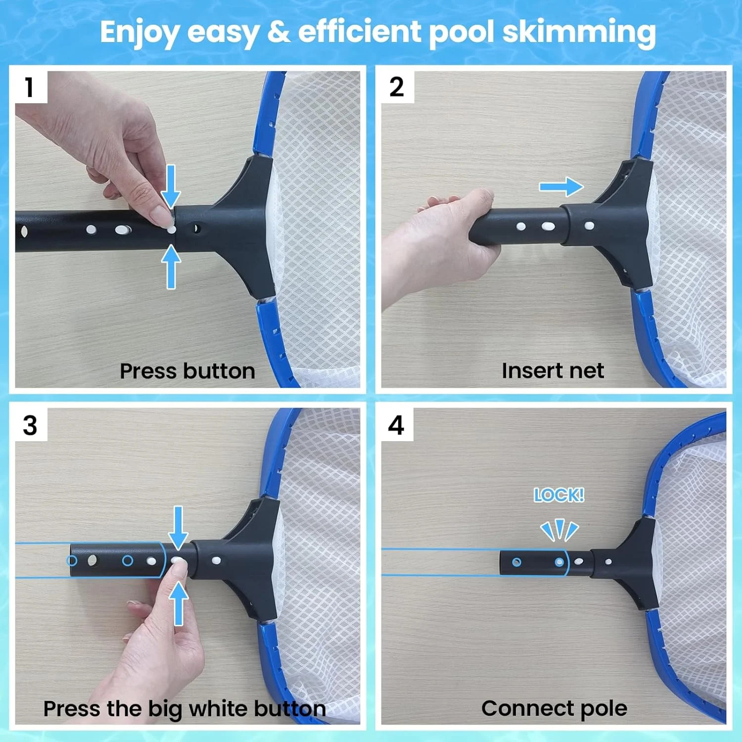 Poolvio 14&Prime; Pool Skimmer Net – Heavy Duty Leaf Net with Aluminum Frame with Diam