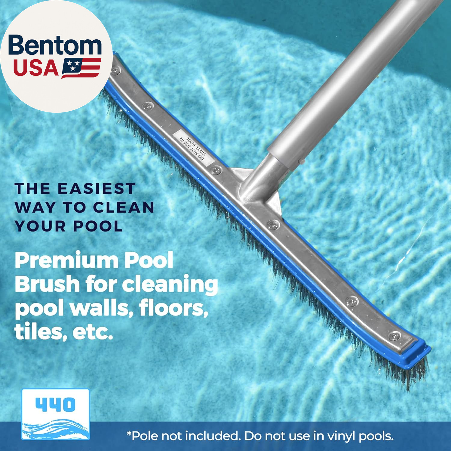 Heavy Duty Pool Brush – 18-Inch Extra-Wide Metal Brush Head with Stainless Steel