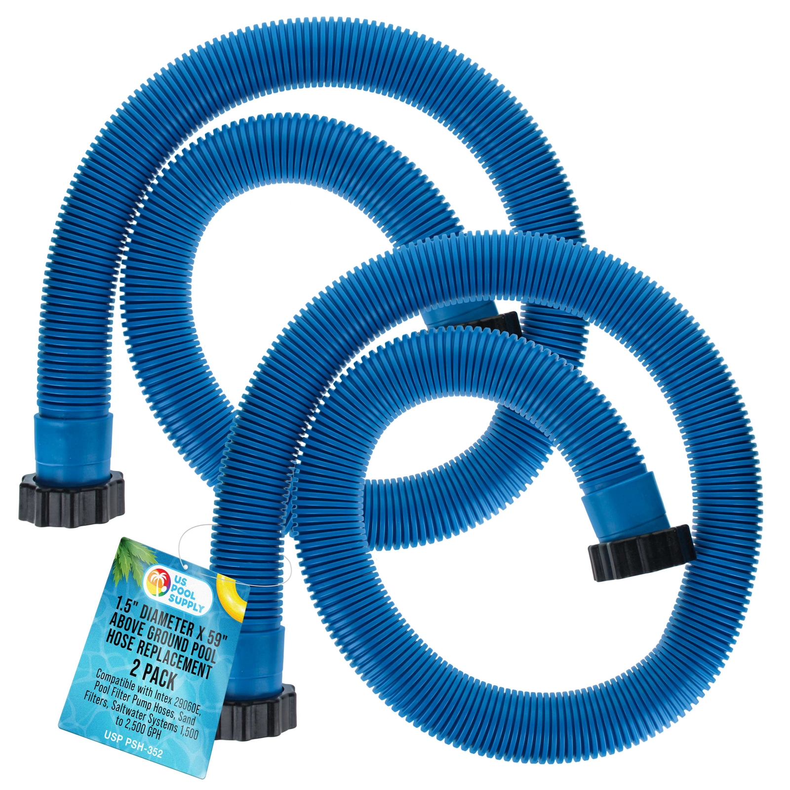 U.S. Pool Supply Above Ground Pool Hose 1.5&Prime; Diameter x 59&Prime;, Blue, 2 Pack