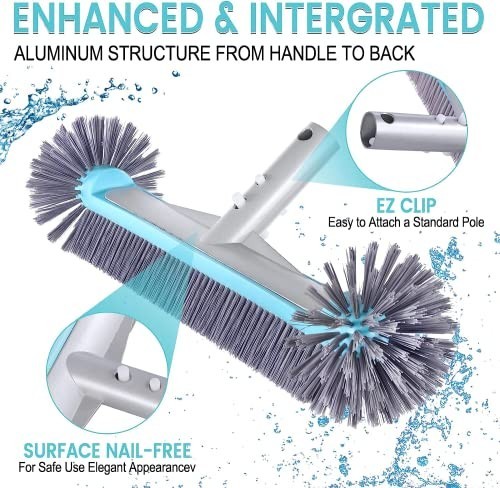 Heavy Duty 17.5&Prime; Swimming Pool Brush Head – Aluminum, Nylon Bristles, EZ Clips