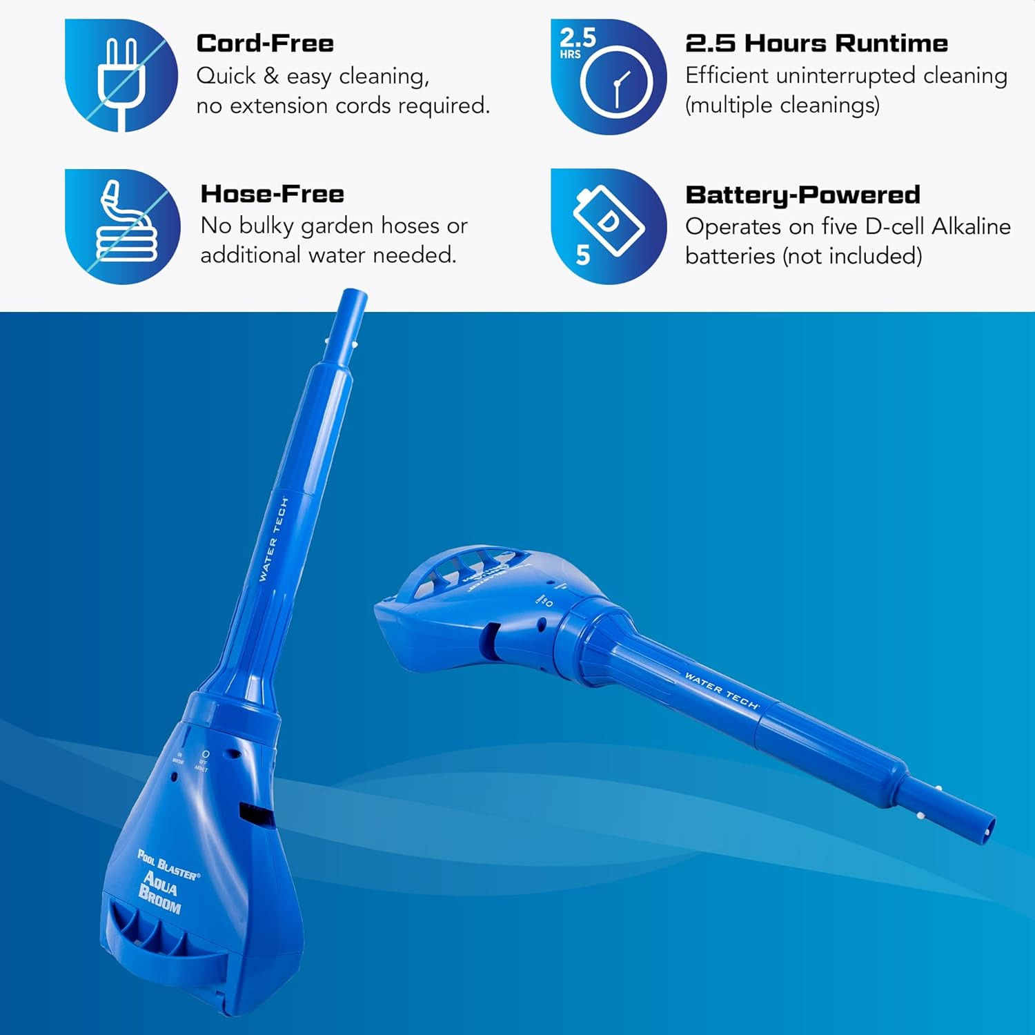 Aqua Broom XL Ultra Cordless Pool & Spa Vacuum Cleaner with Pole Set, Battery-Po