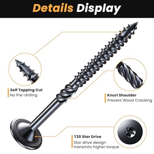Lag Screws #14 x 4 InchPcs Heavy Duty Structural Wood Screws #14 x 4&Prime; 30 Black