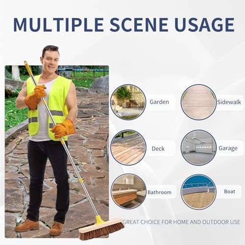 Floor Scrub Brush with Long Handle – 60&Prime; Heavy Duty Deck Brush with Stiff