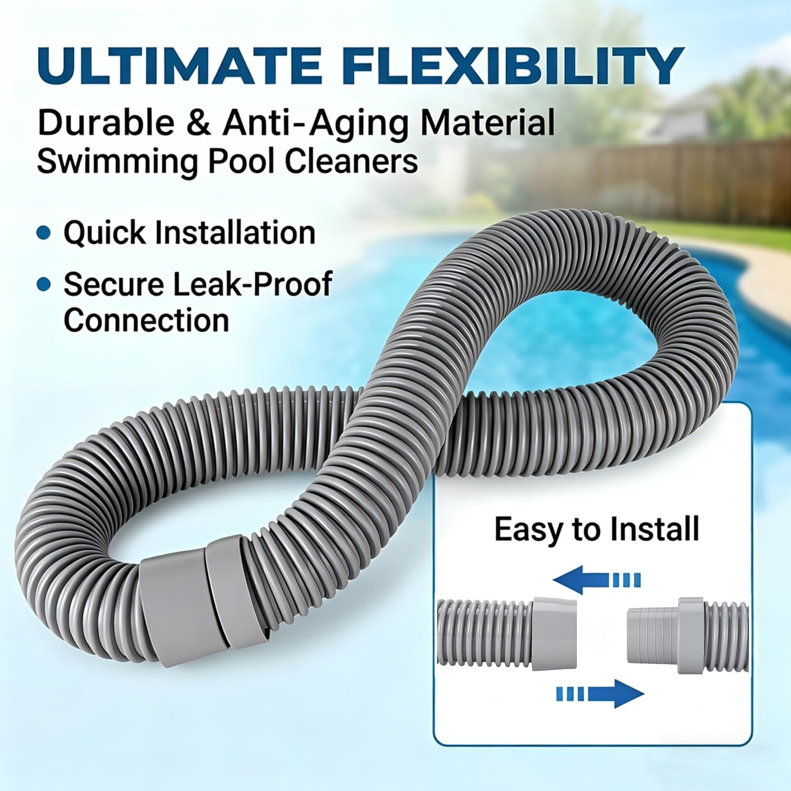26FT Pool Vacuum Hose – 1.5” Extension, Durable EVA, Fits All Automatic Cleaners