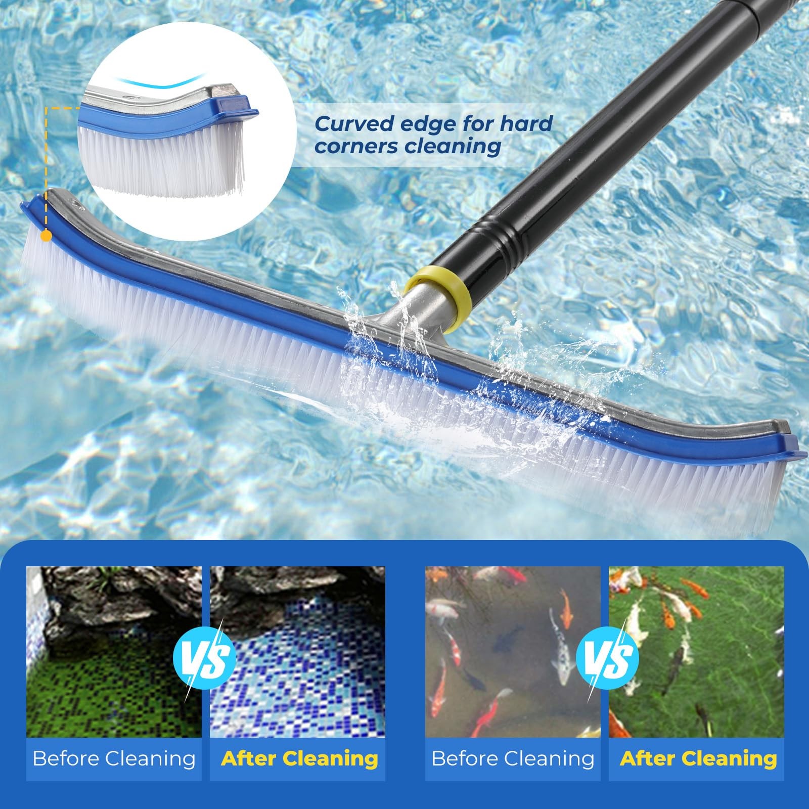 Heavy Duty 6FT Pool Brush – 2-in-1 Pool Scrubber with Aluminum Frame & Nylon …