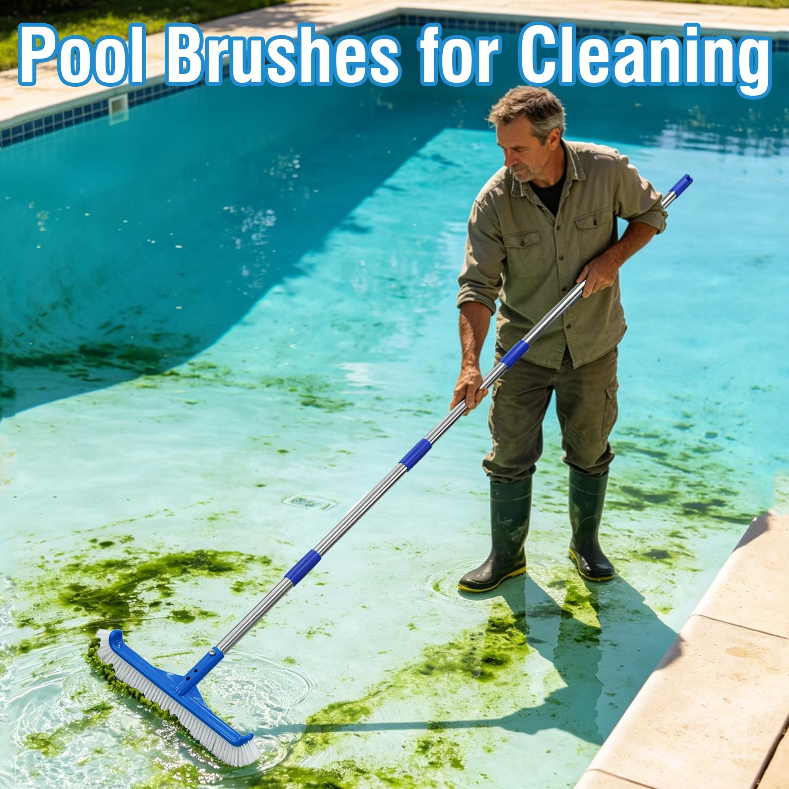 Pool Brush Head, Heavy Duty Swimming Pool Wall Floor Cleaner with Durable Bri…