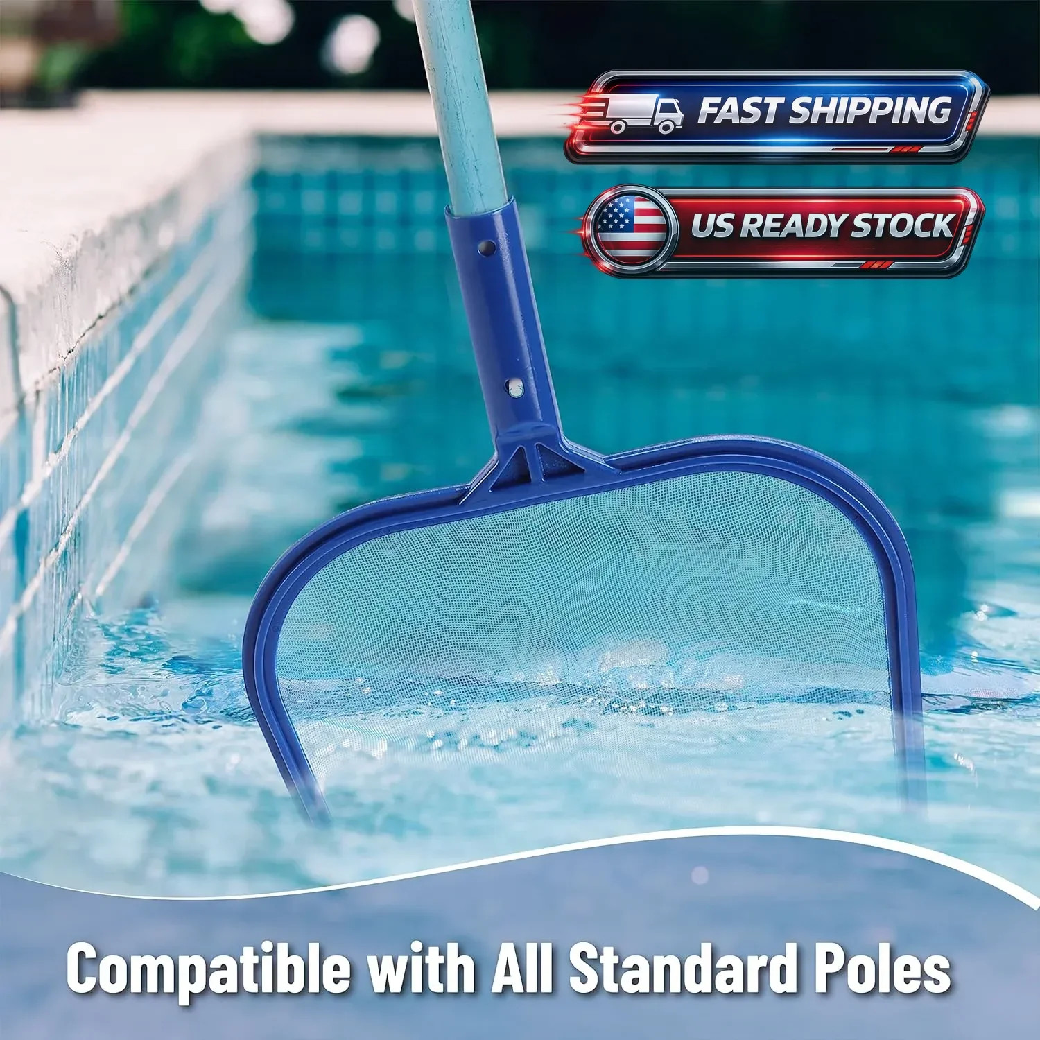 Pool Skimmer Net – Professional Heavy Duty Reinforced Frame Nylon Flat Leaf Rake