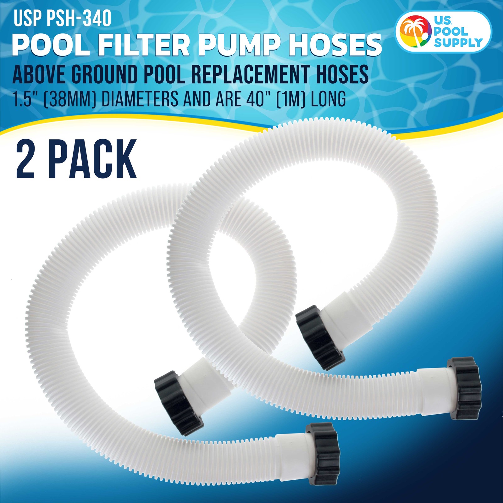 U.S. Pool Supply Above Ground Pool Hose Replacement 1.5&Prime; Diameter x 40&Prime;, 2 Pack