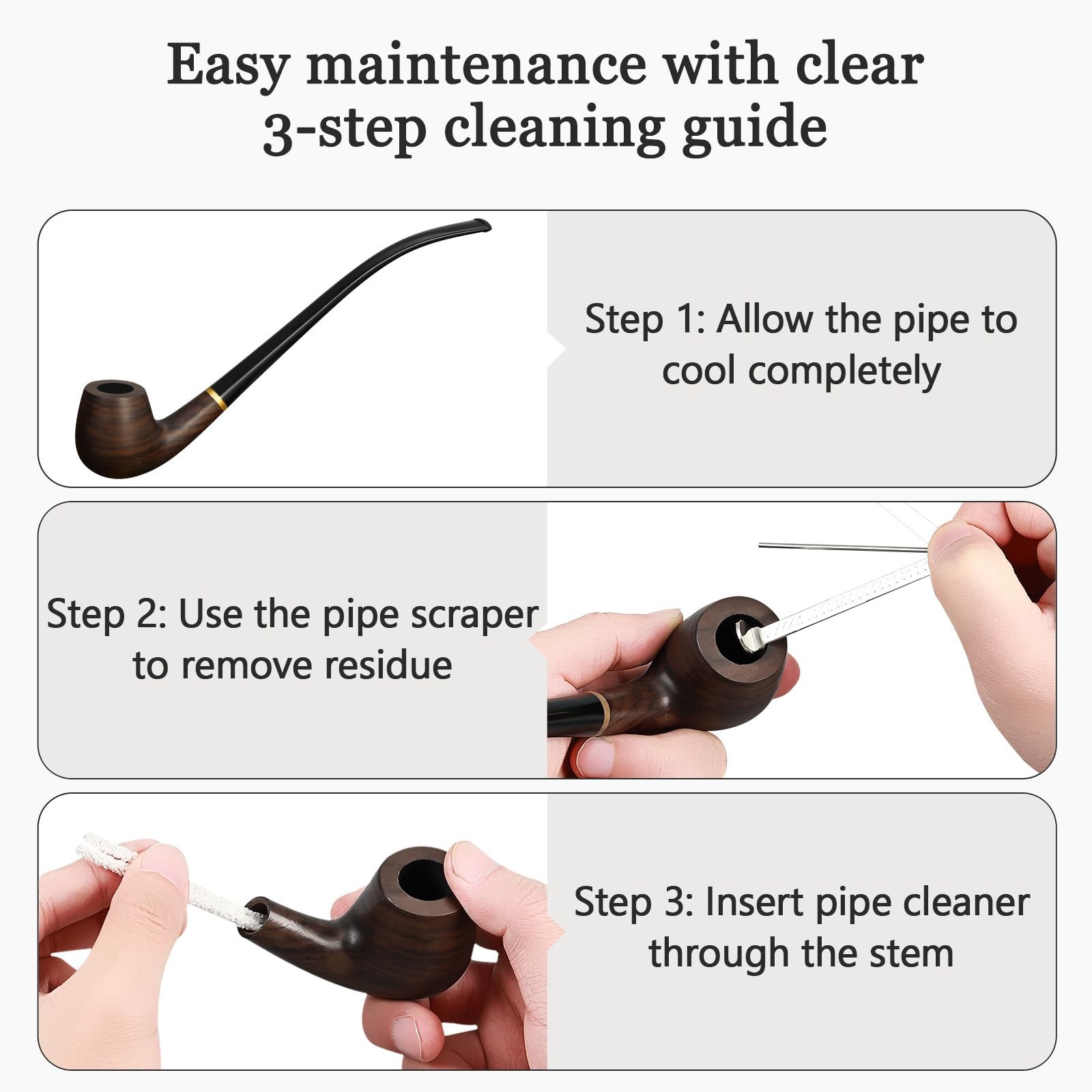 Obetis Ebony Tobacco Pipe Set – Elegant Churchwarden Style Long Dark Brown